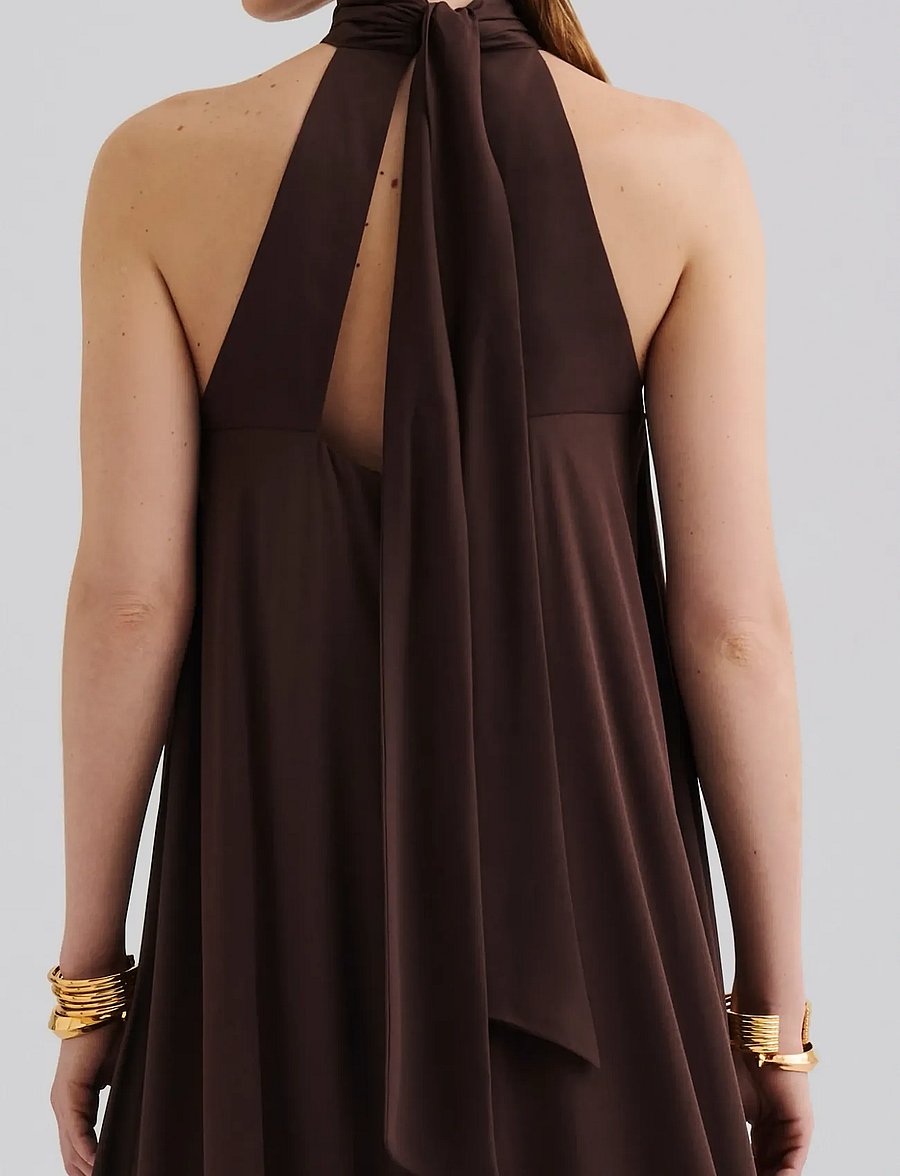 Malina - Sabrina halterneck ruffled maxi dress - aftonklänningar - espresso - 3