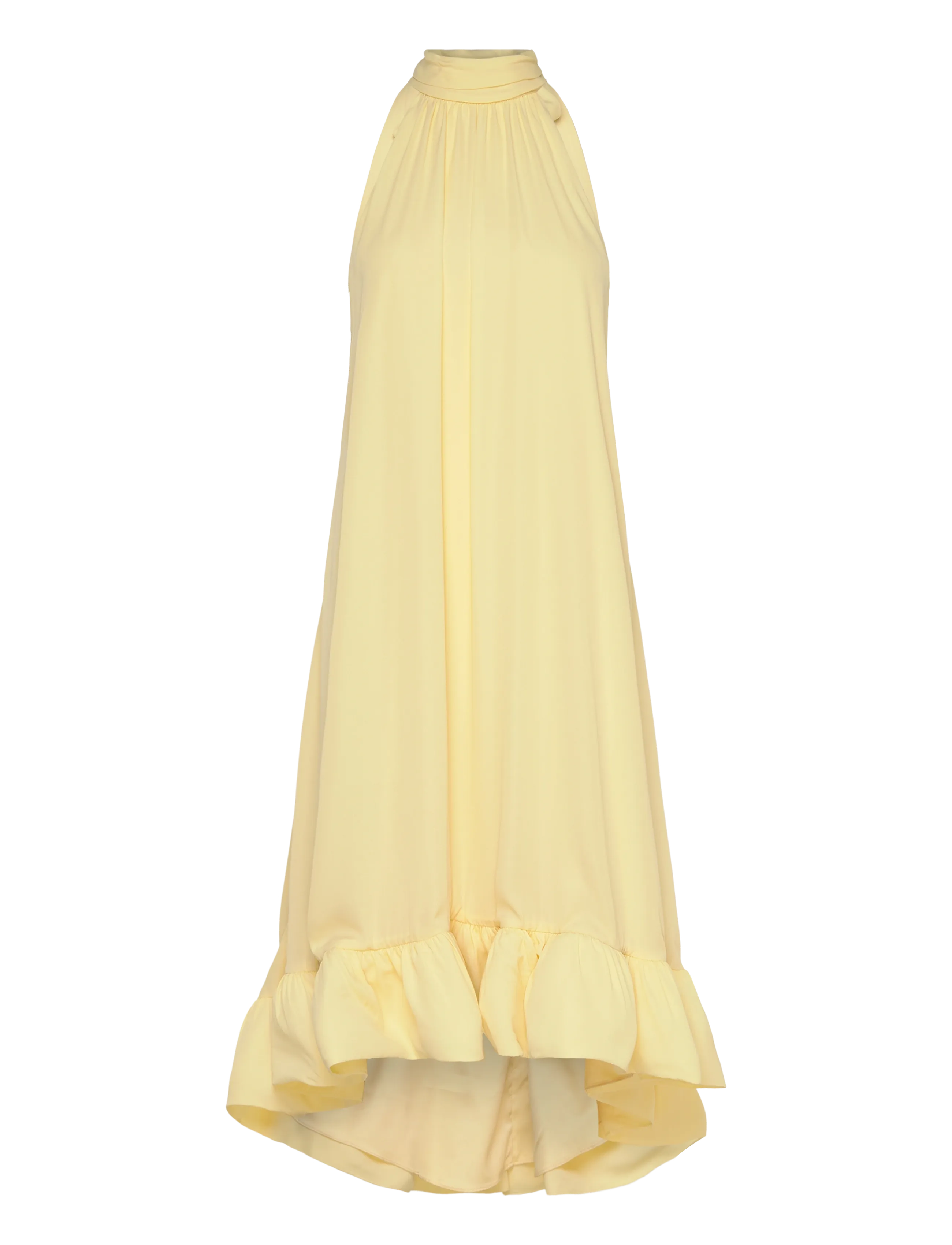 Sabrina Halterneck Ruffled Midi Dress - LIGHT LEMON