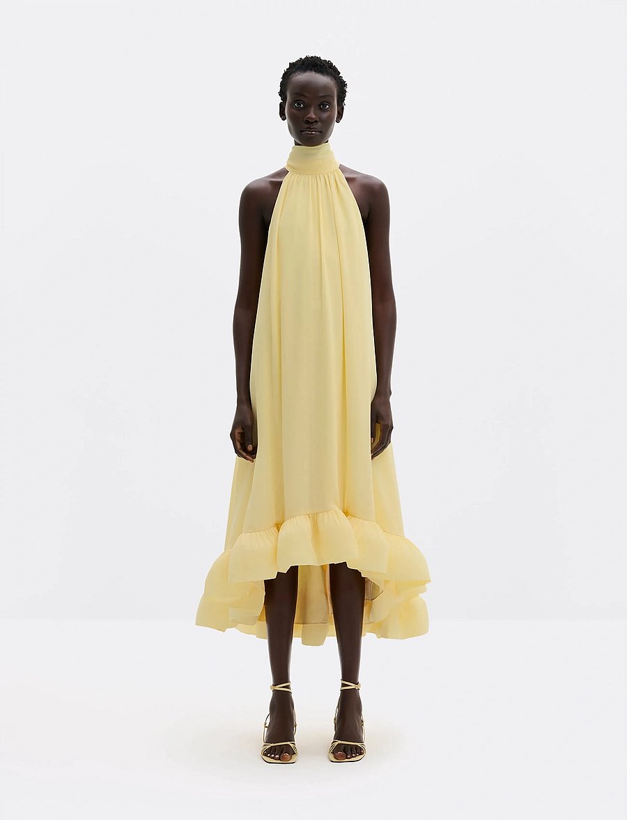 Malina - Sabrina halterneck ruffled maxi dress - sukienki wieczorowe - light lemon - 0