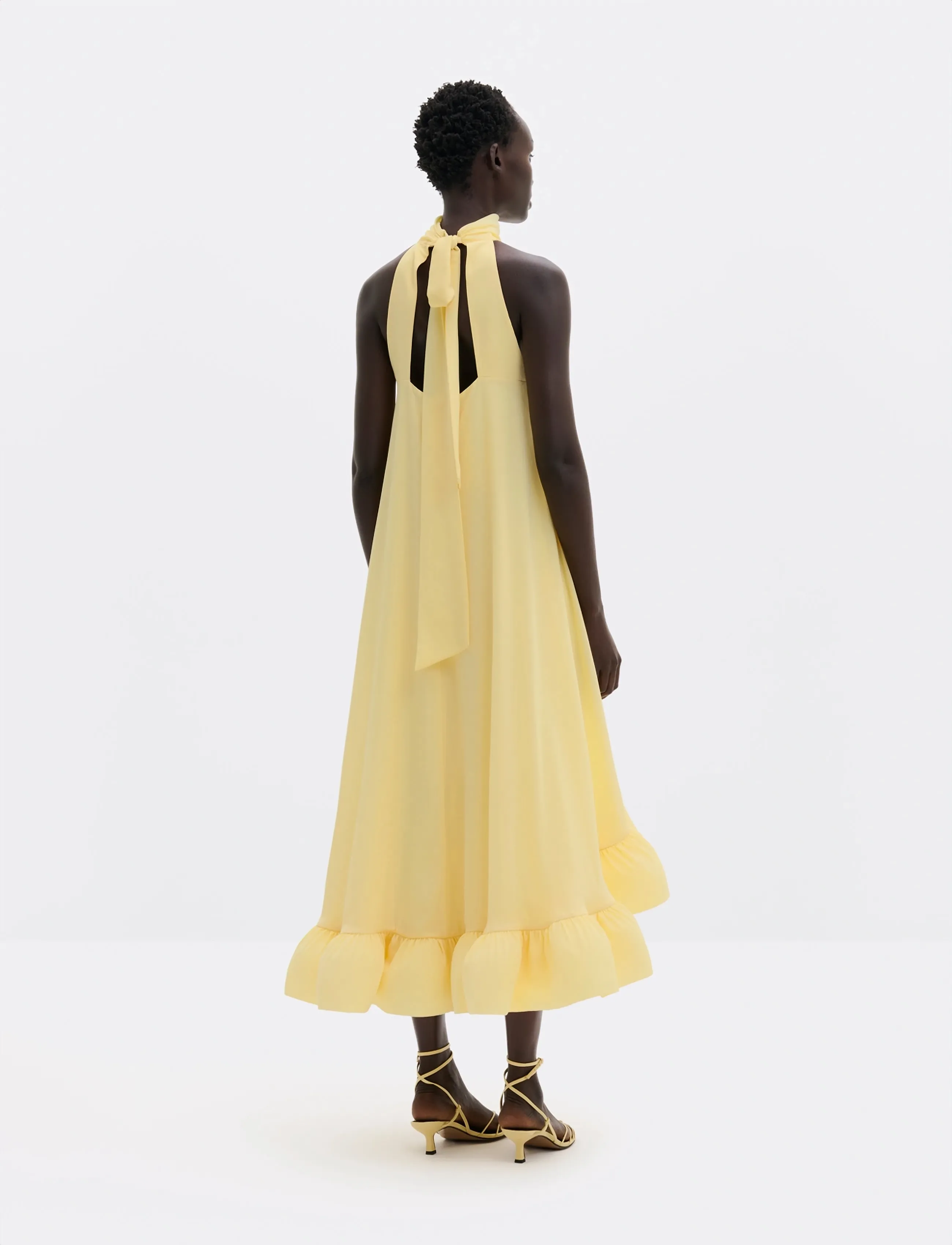 Malina - Sabrina Halterneck Ruffled Midi Dress - vakarinės suknelės - light lemon - 3