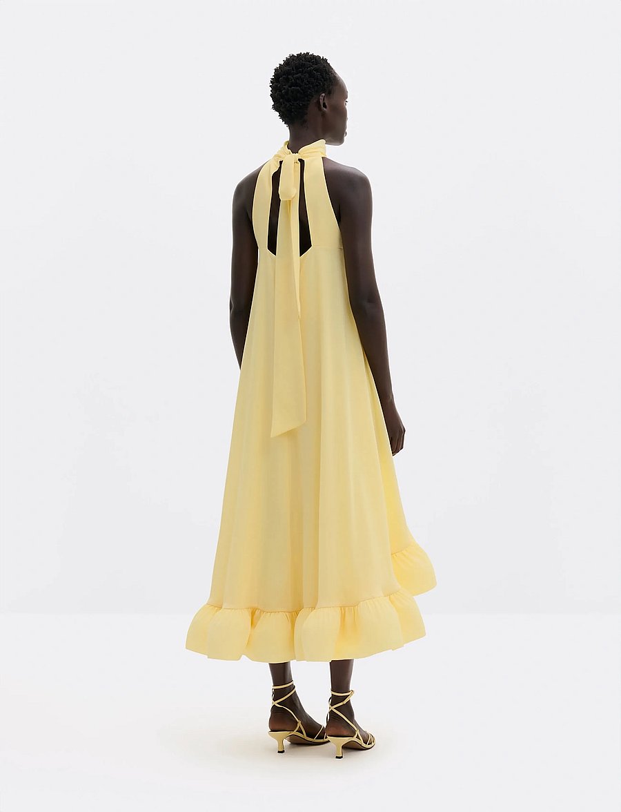 Malina - Sabrina halterneck ruffled maxi dress - sukienki wieczorowe - light lemon - 3