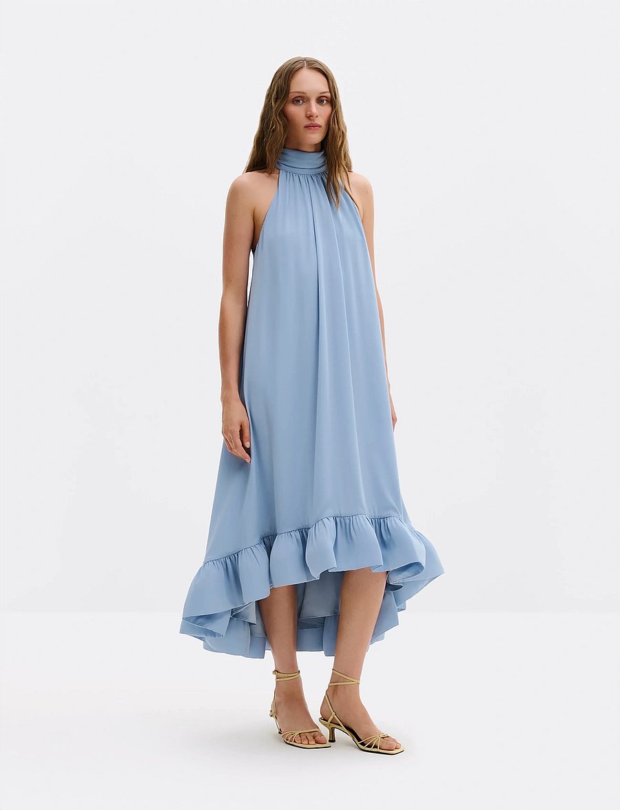 Malina - Sabrina Halterneck Ruffled Midi Dress - abendkleider - sky - 0
