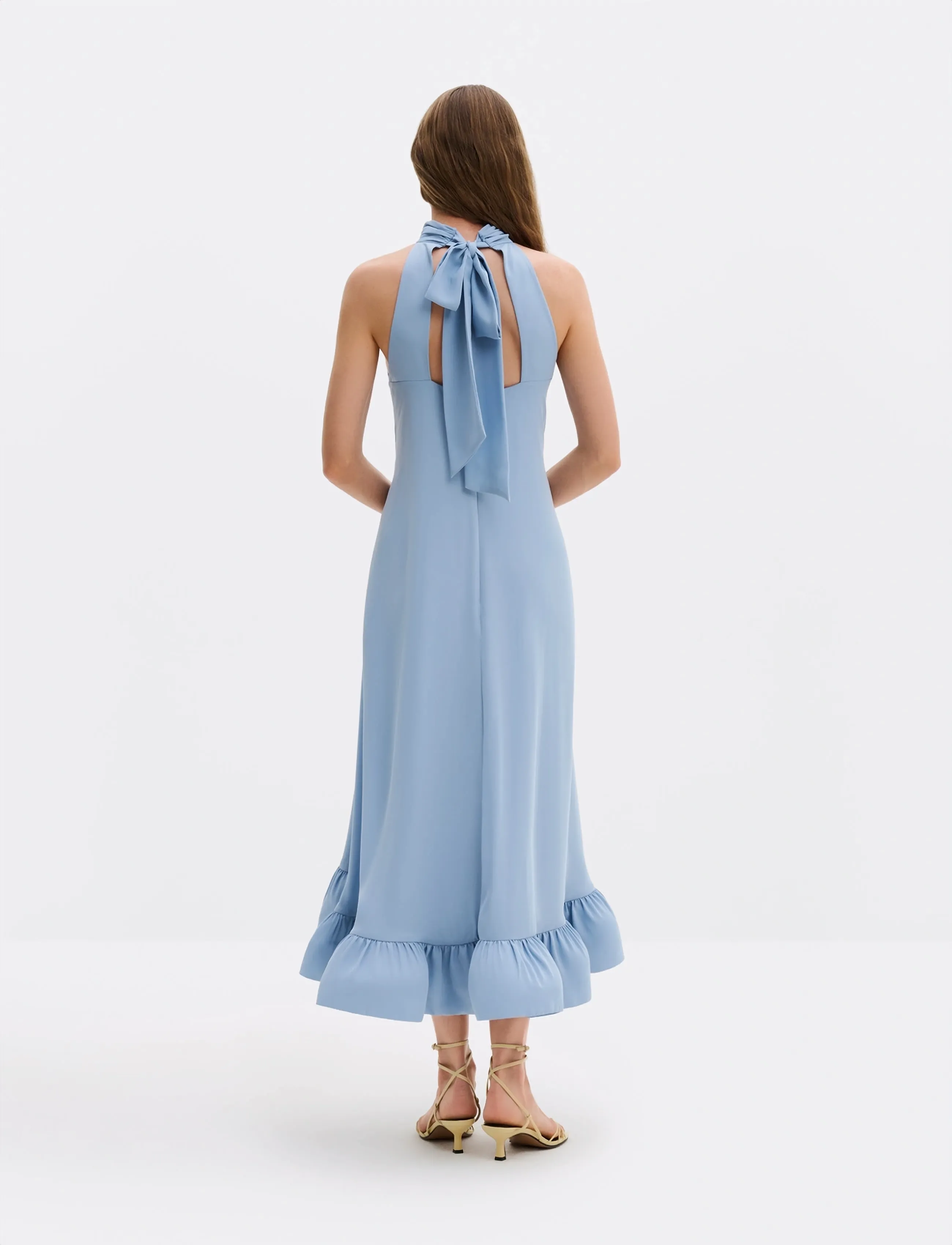 Malina - Sabrina Halterneck Ruffled Midi Dress - evening dresses - sky - 3
