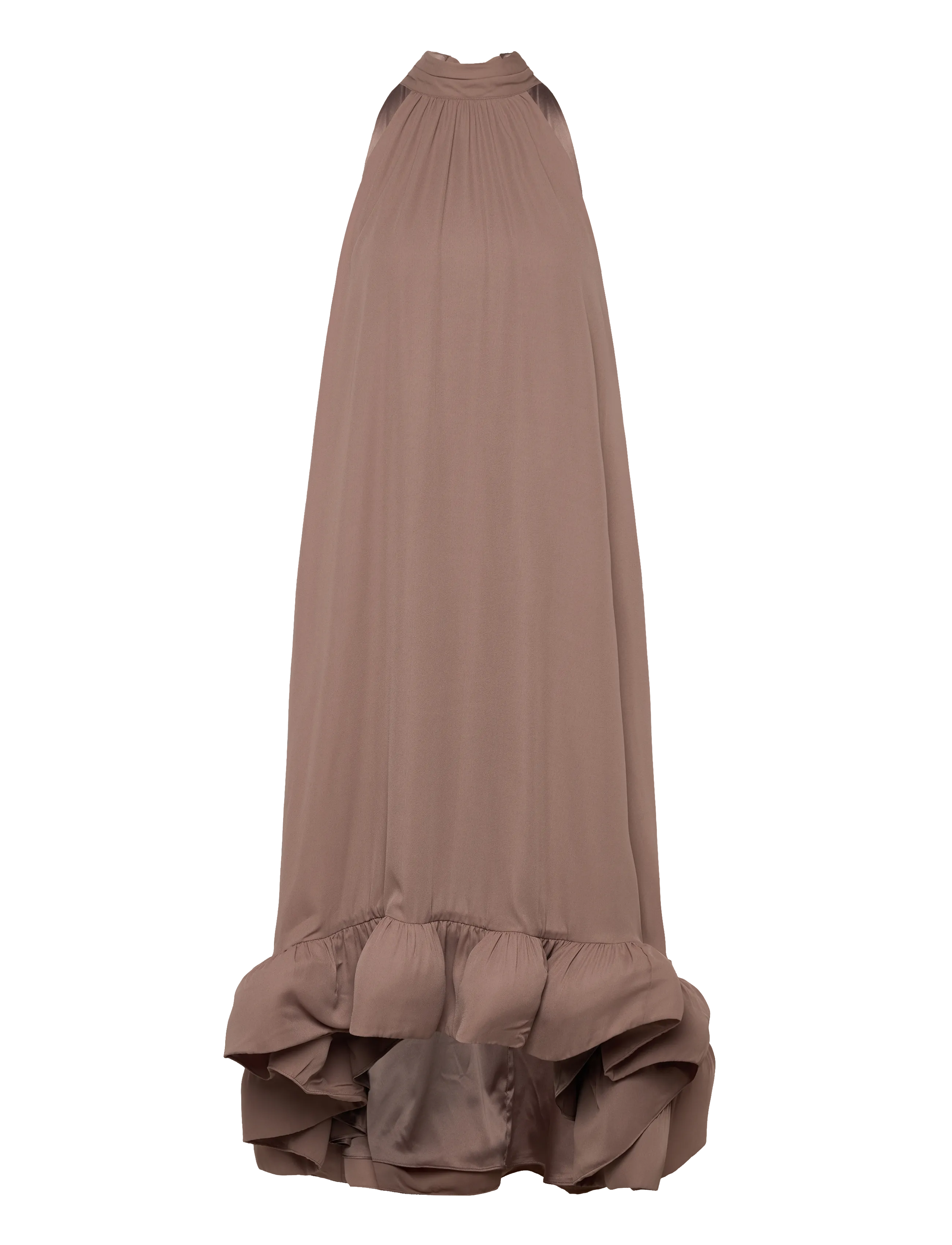 Malina Sabrina Halterneck Ruffled Midi Dress - Kjoler - TAUPE / multi