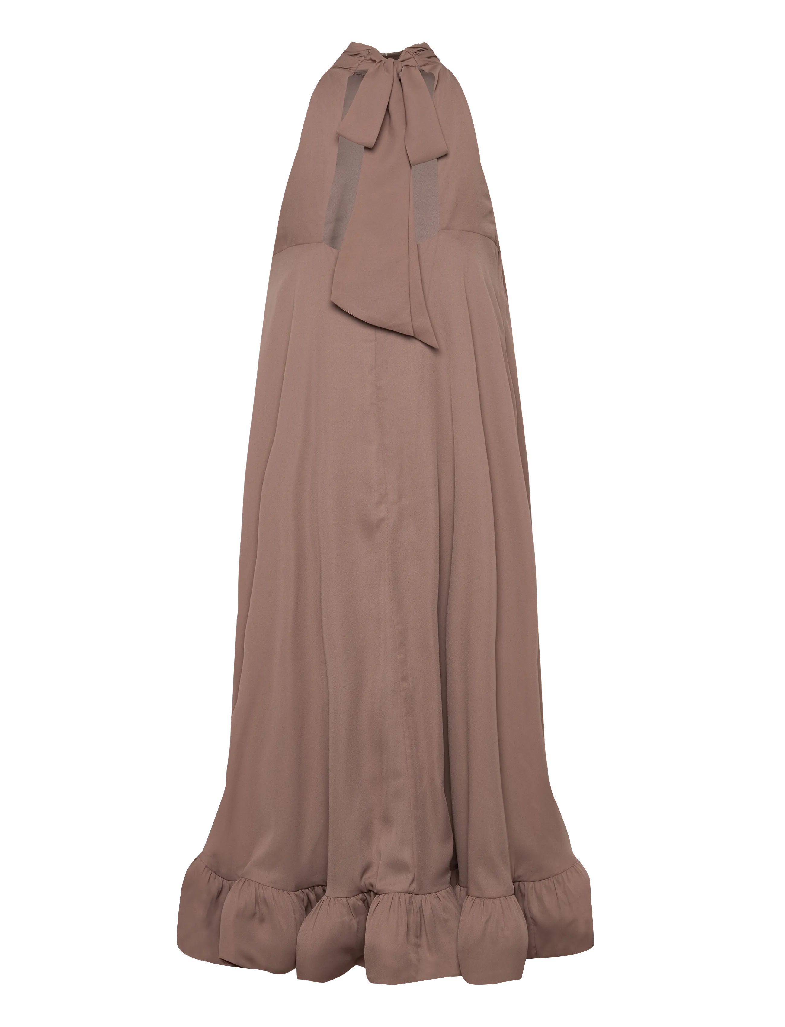 Malina - Sabrina Halterneck Ruffled Midi Dress - aftenkjoler - taupe - 2