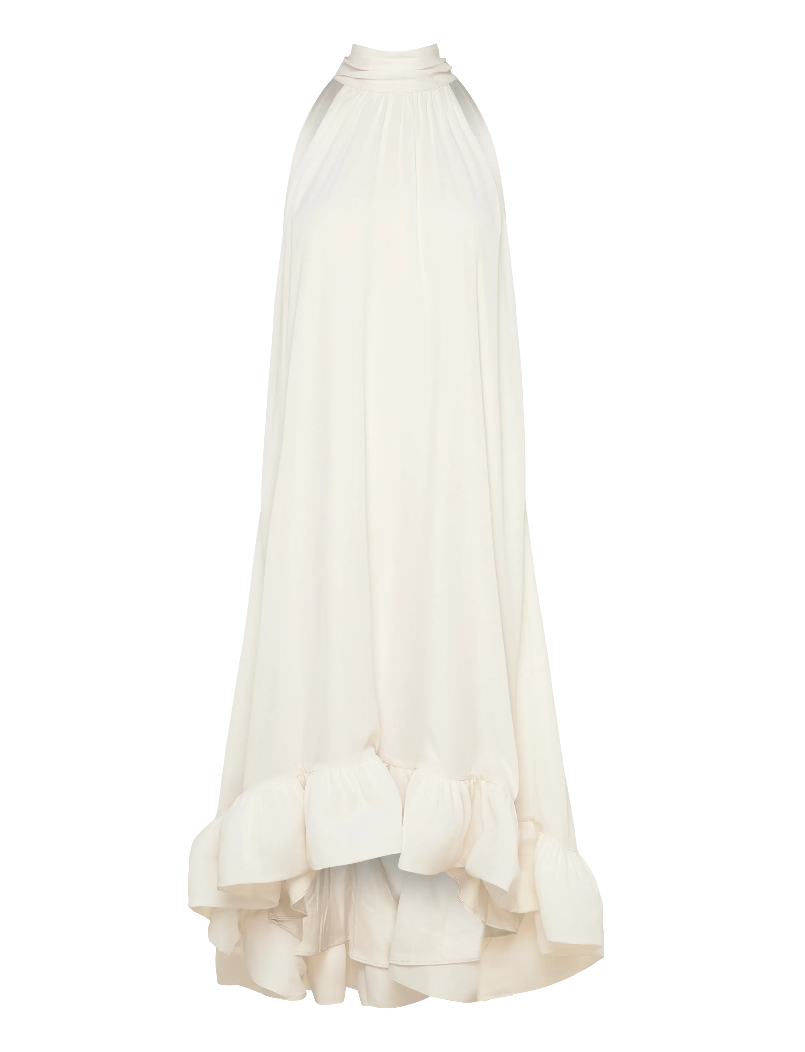 Sabrina Halterneck Ruffled Midi Dress - WHITE