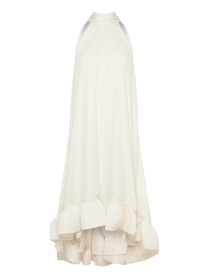Malina - Sabrina Halterneck Ruffled Midi Dress - abendkleider - white - 1