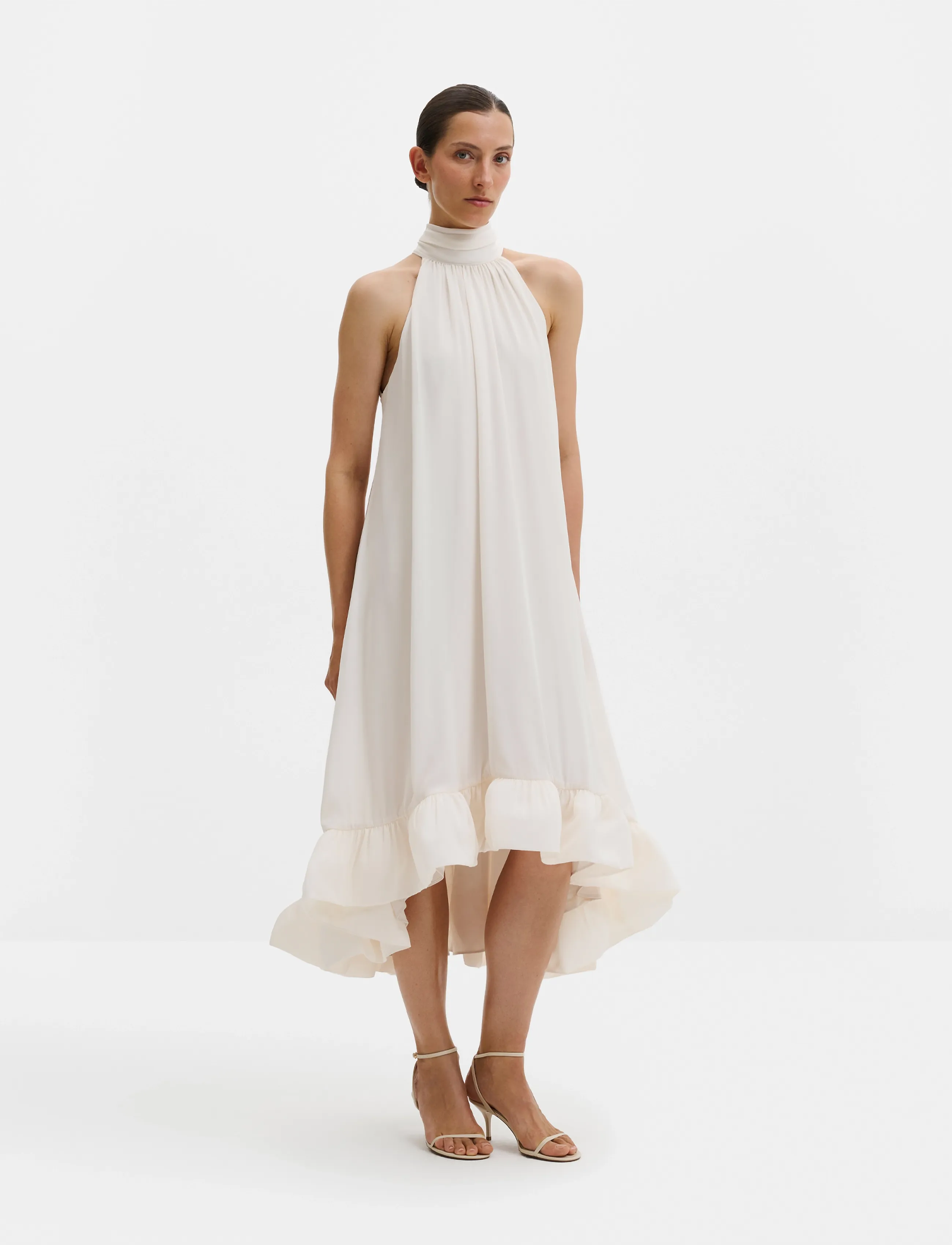Malina Sabrina Halterneck Ruffled Midi Dress - Kleider - WHITE / cream