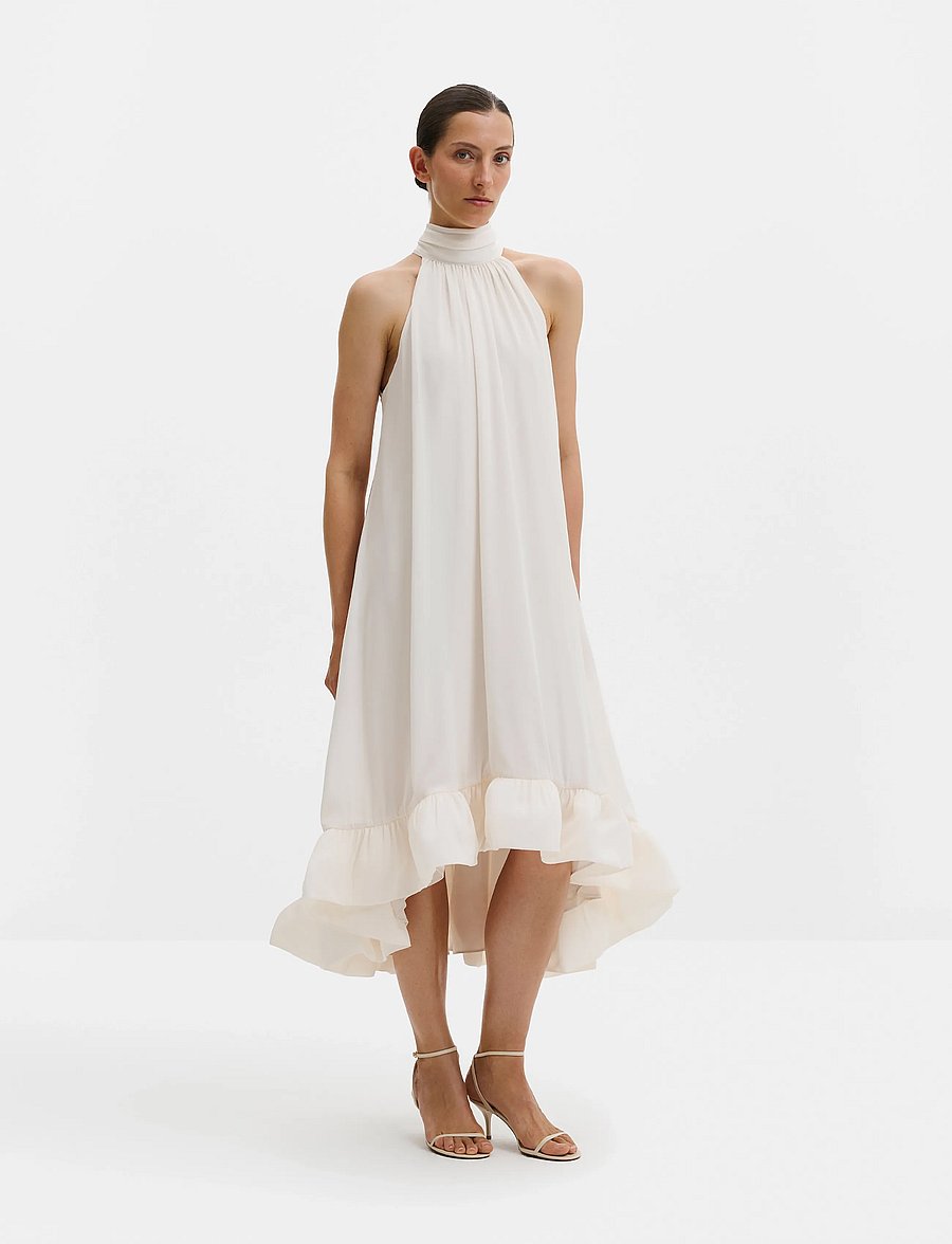 Malina - Sabrina Halterneck Ruffled Midi Dress - abendkleider - white - 0
