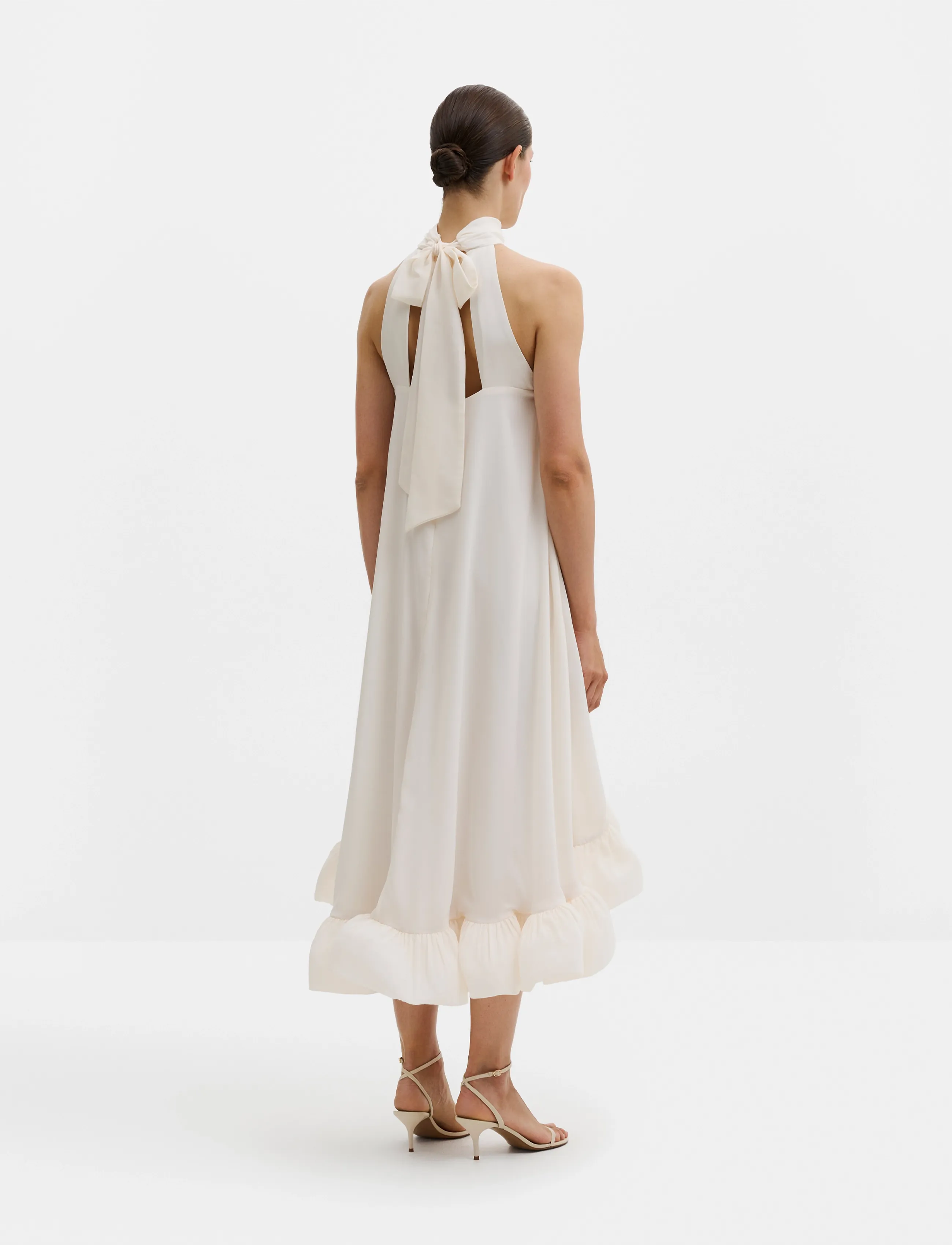 Malina - Sabrina Halterneck Ruffled Midi Dress - abendkleider - white - 3
