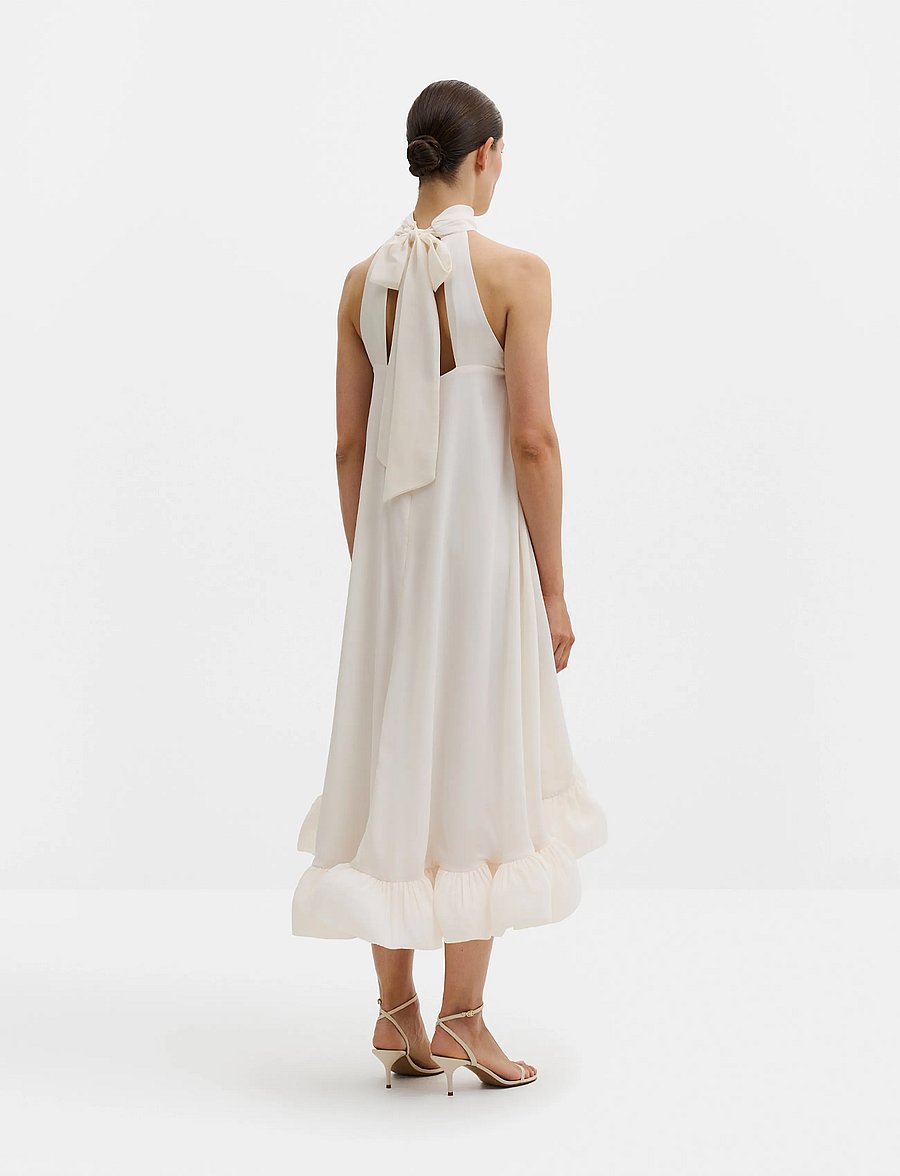 Malina - Sabrina Halterneck Ruffled Midi Dress - abendkleider - white - 3