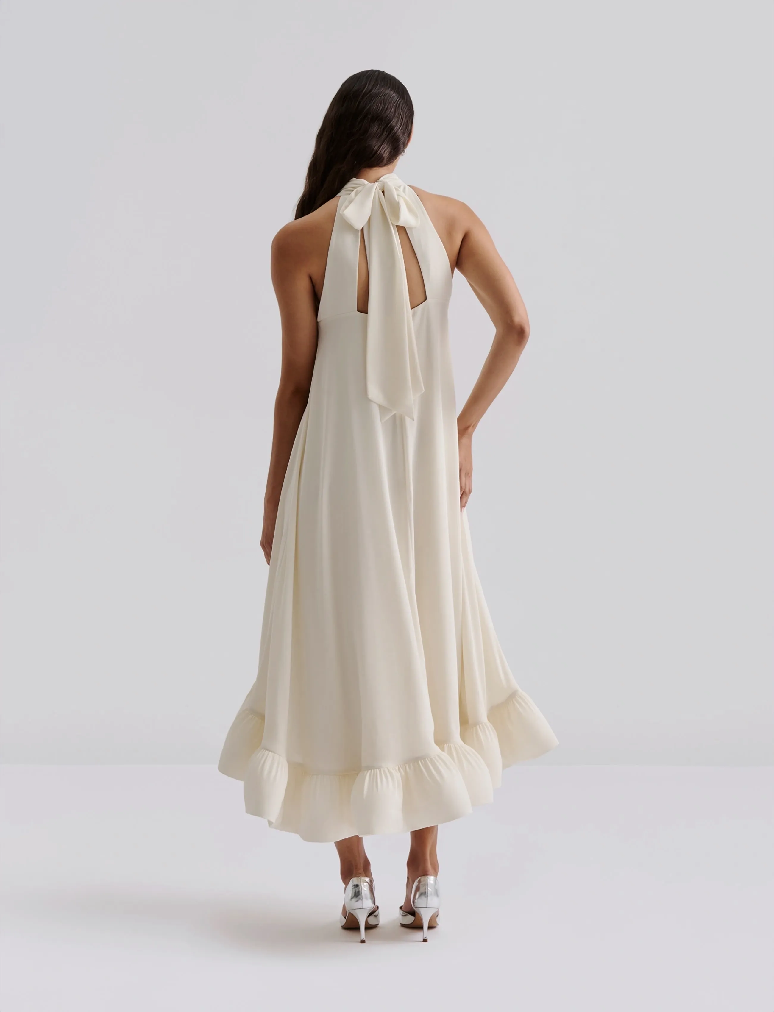 Malina - Sabrina Halterneck Ruffled Midi Dress - abendkleider - white - 3