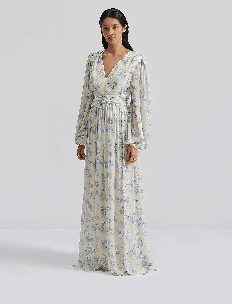 Malina - Gemma v-neck chiffon maxi dress - coral blue - 0