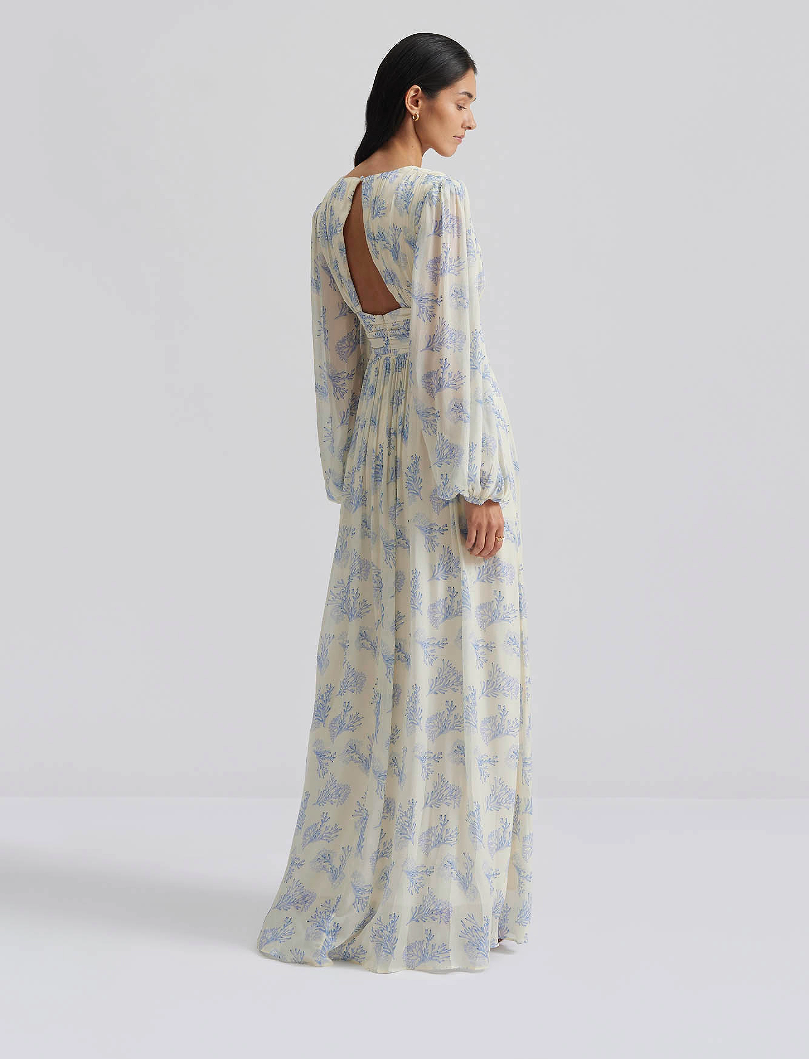 Malina - Gemma v-neck chiffon maxi dress - coral blue - 3