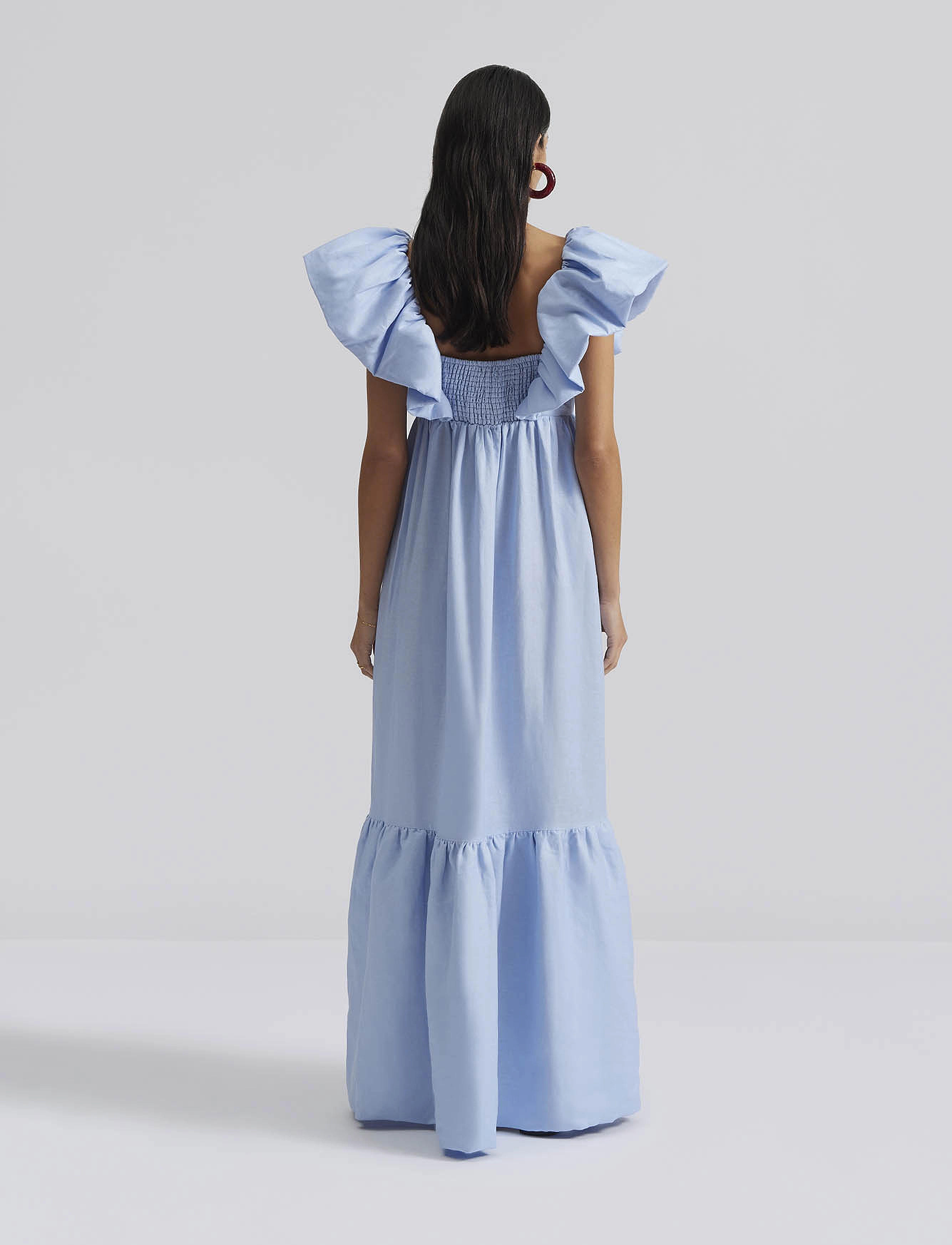 Malina - Emilie frill detailed linen blend maxi dress - pastel blue - 3