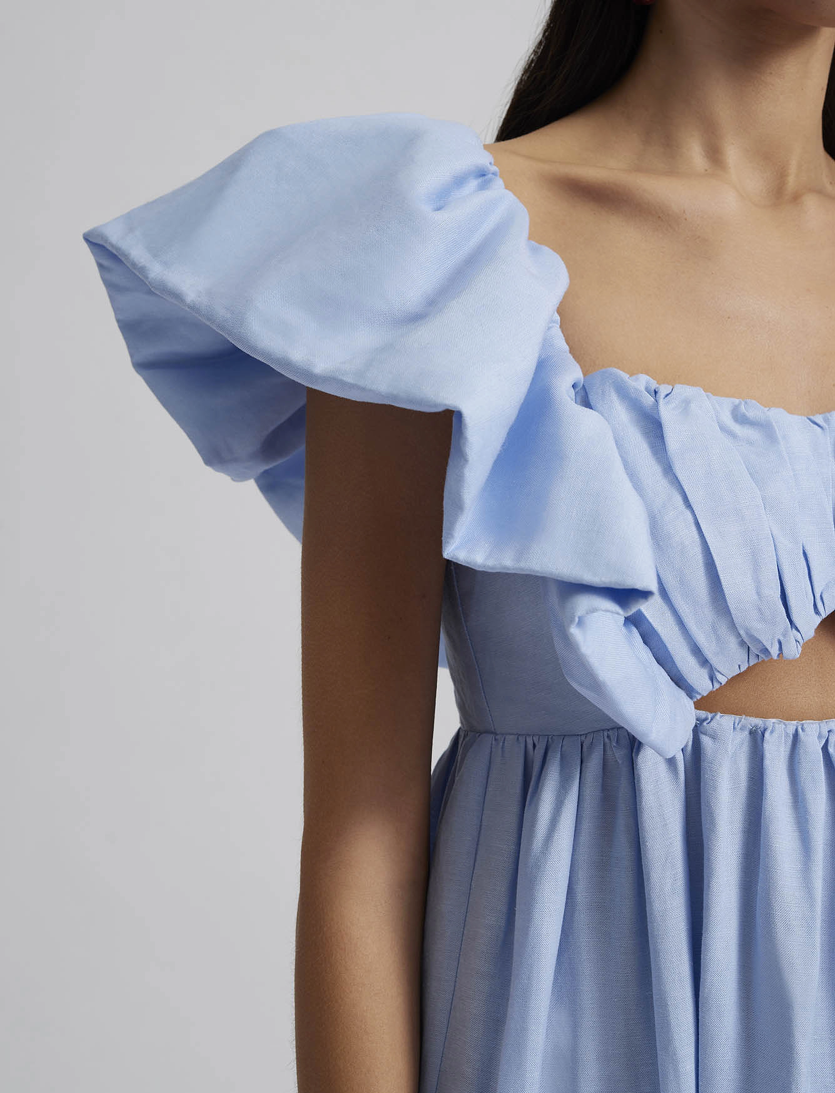 Malina - Emilie frill detailed linen blend maxi dress - pastel blue - 4