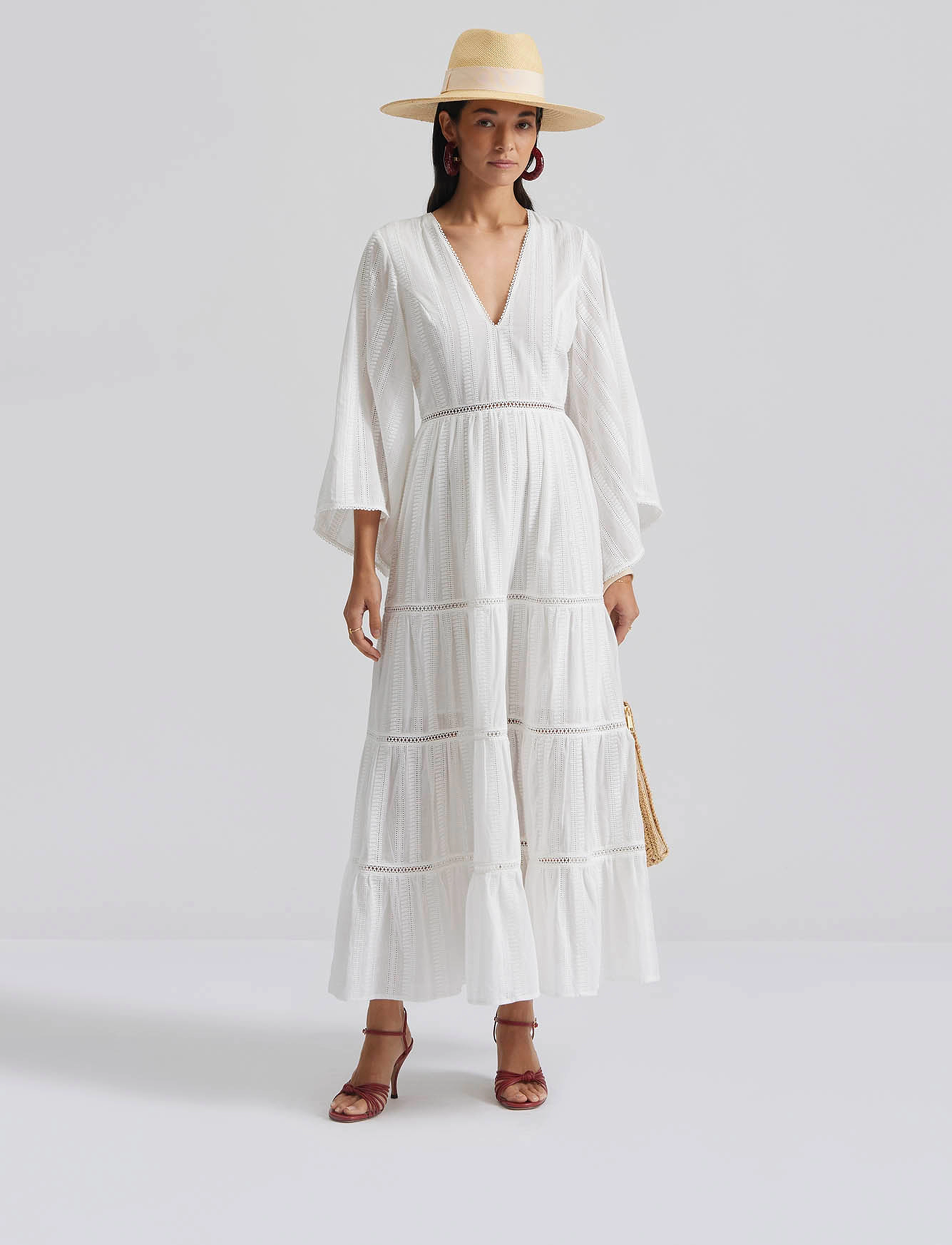 Vanessa Wide Sleeve Embroidered Cotton Maxi Dress