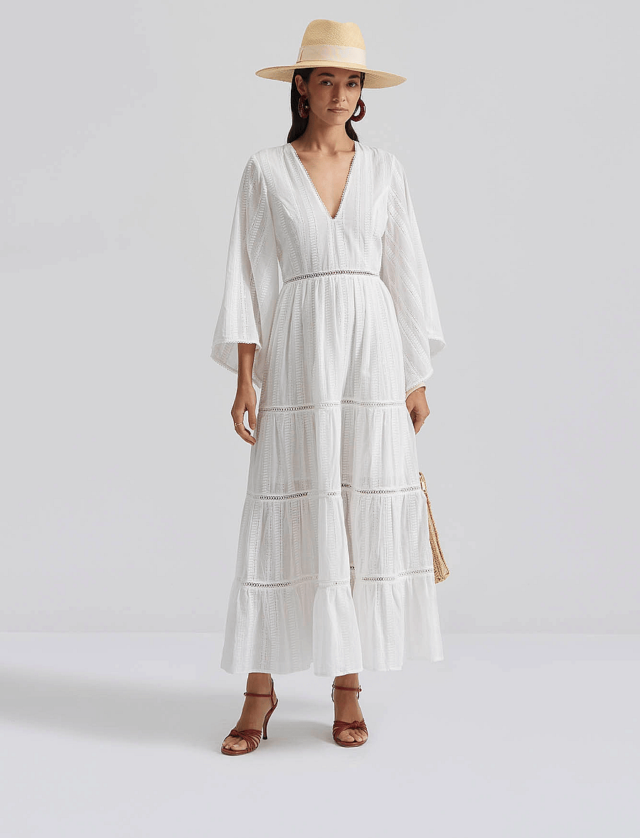 Malina - Vanessa wide sleeve embroidered cotton maxi dress - white - 0