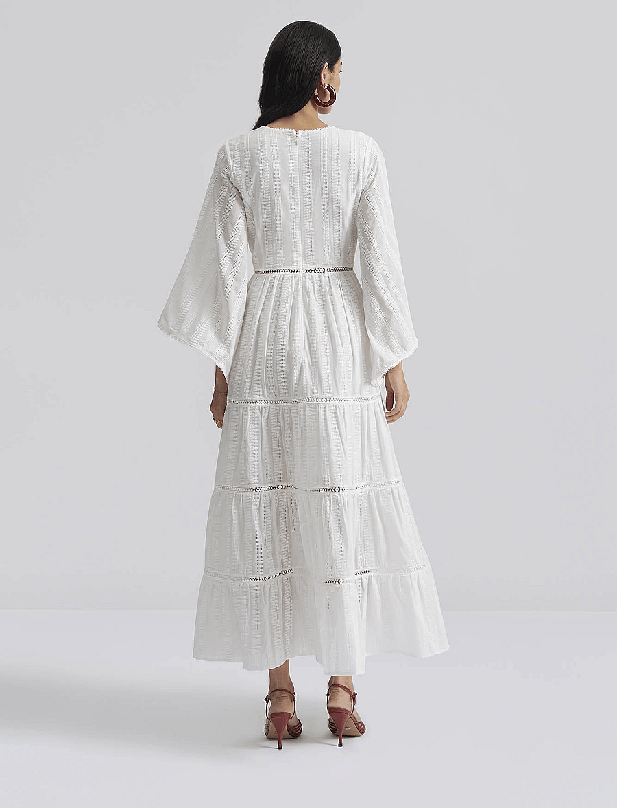 Malina - Vanessa wide sleeve embroidered cotton maxi dress - white - 3