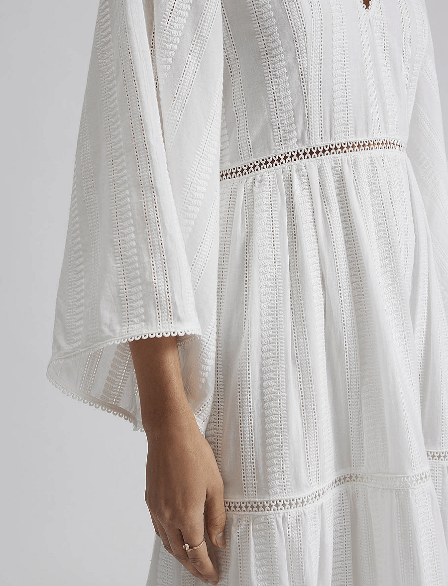 Malina - Vanessa wide sleeve embroidered cotton maxi dress - white - 4