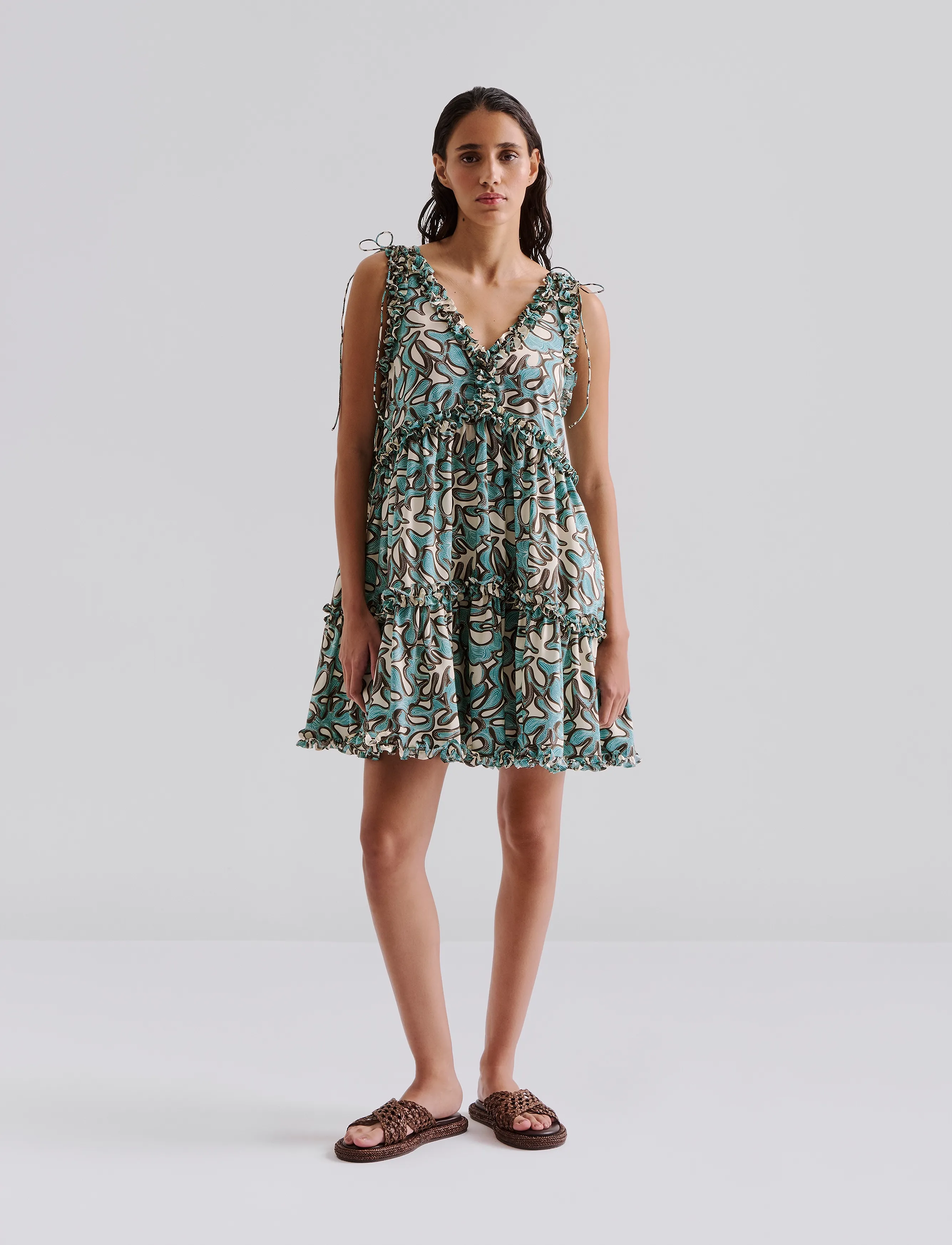 Malina Arabella frill detailed mini dress - Festtøj - OCEAN CORALS / multi