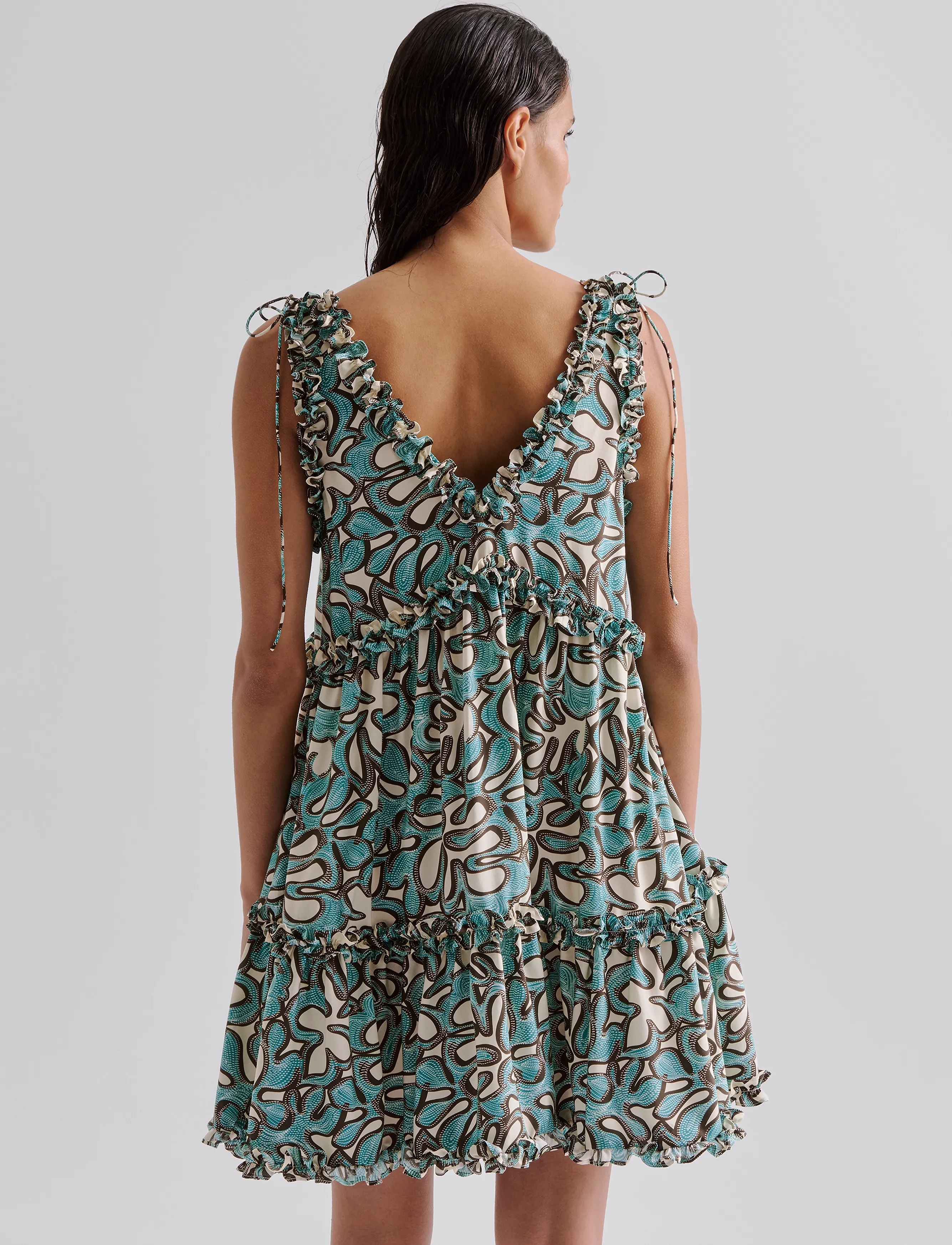 Malina - Arabella frill detailed mini dress - sukienki letnie - ocean corals - 3