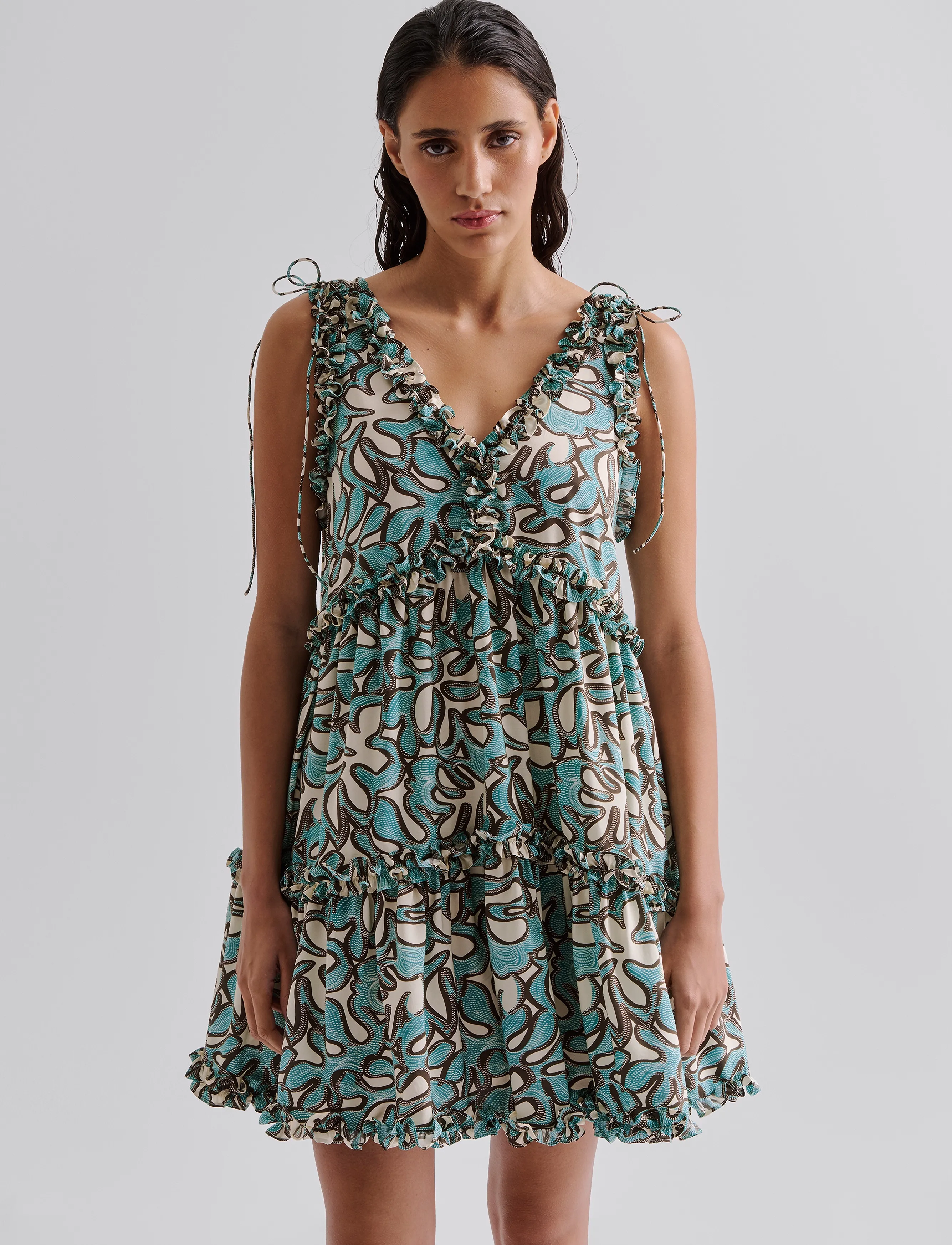 Malina - Arabella frill detailed mini dress - sukienki letnie - ocean corals - 4