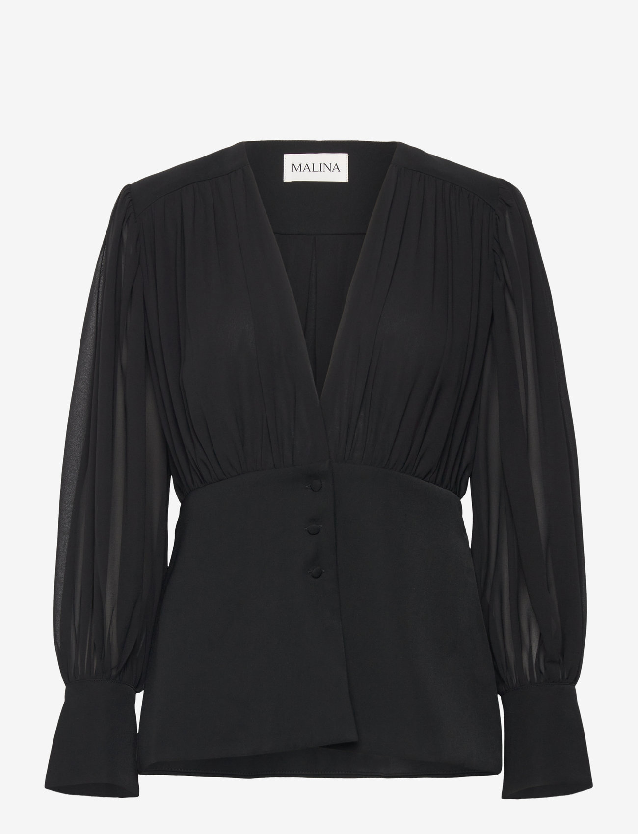 Malina - Wilhelmina wrap detail chiffon blouse - langärmlige blusen - black - 1
