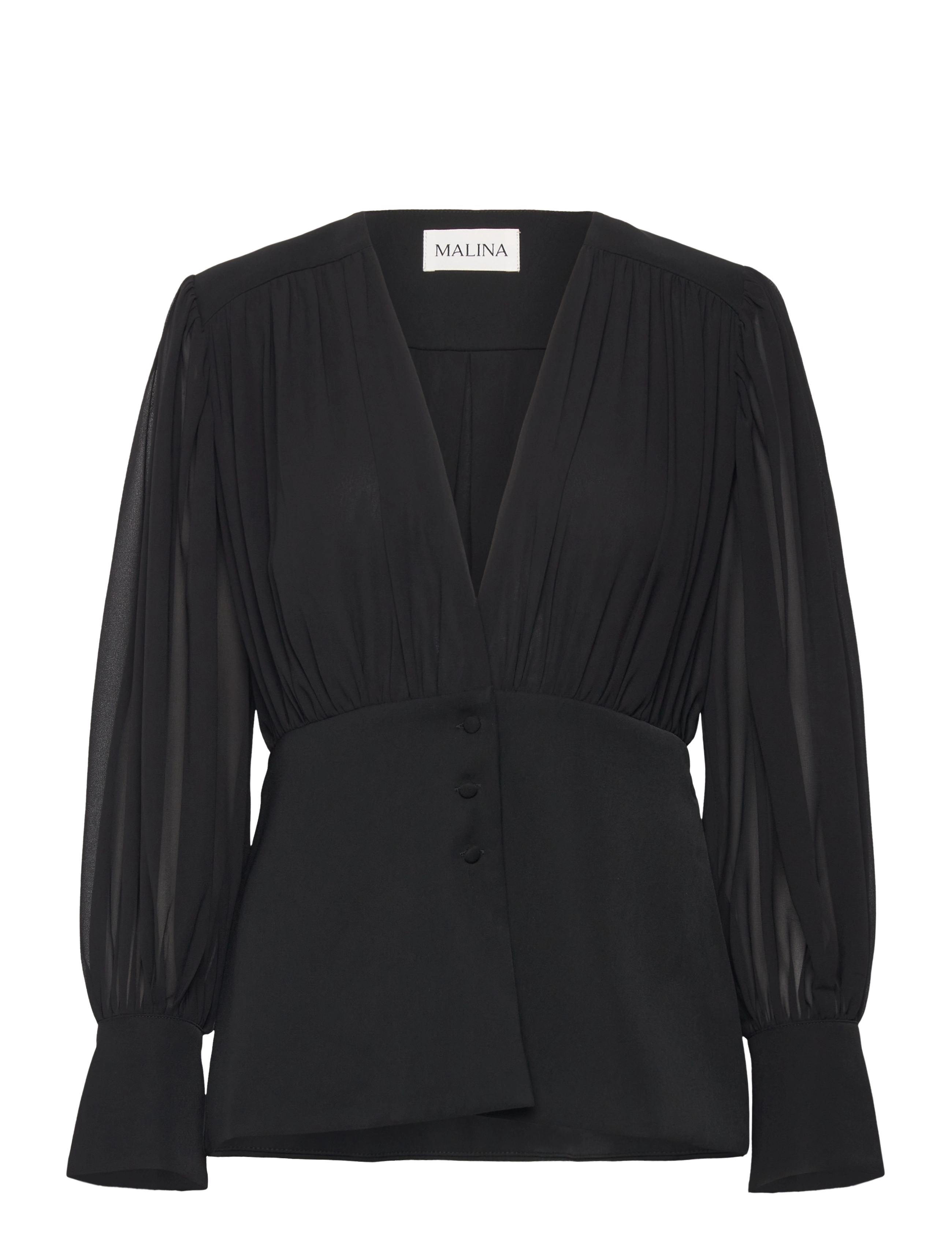 Malina - Wilhelmina wrap detail chiffon blouse - black - 1