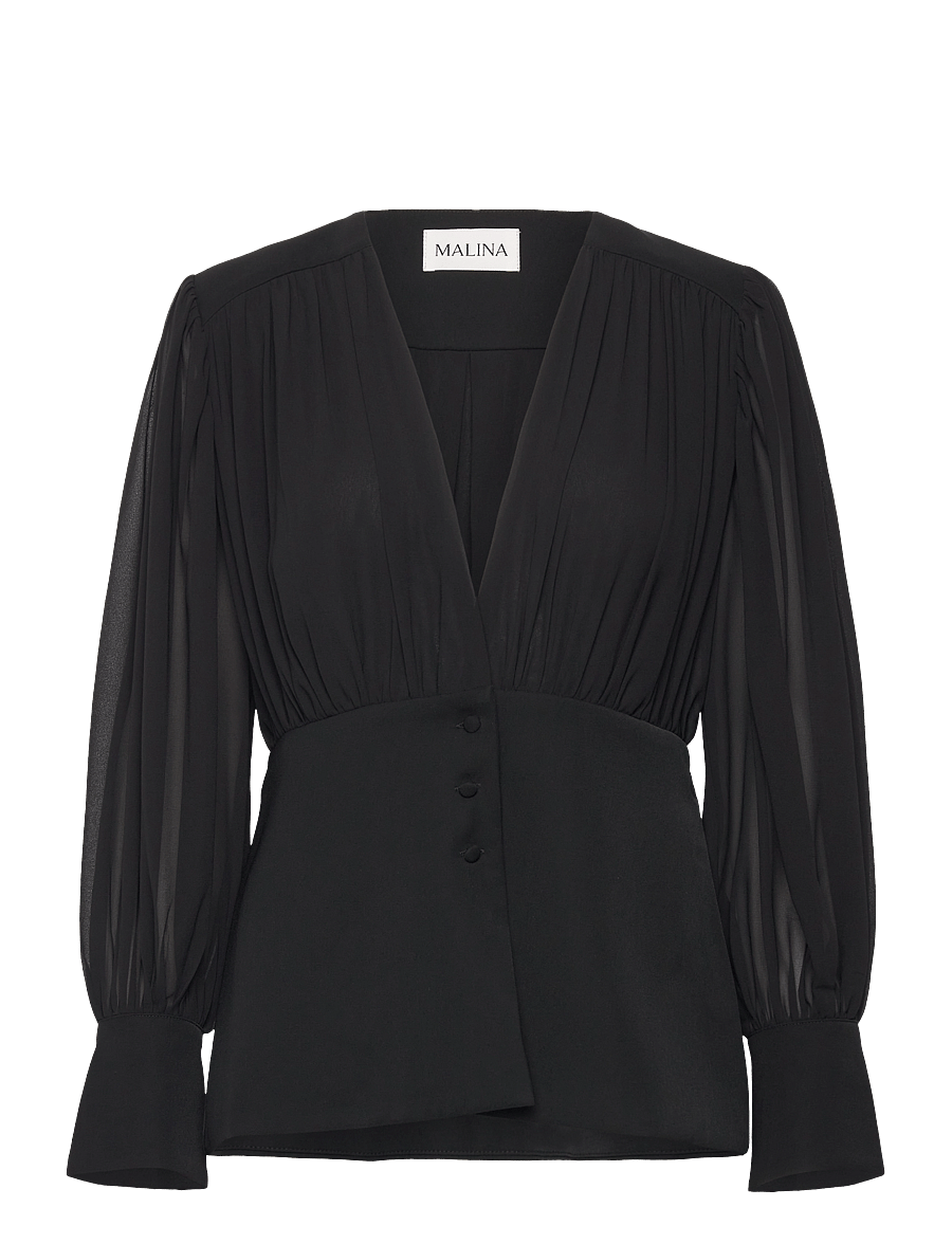 Malina - Wilhelmina wrap detail chiffon blouse - black - 1