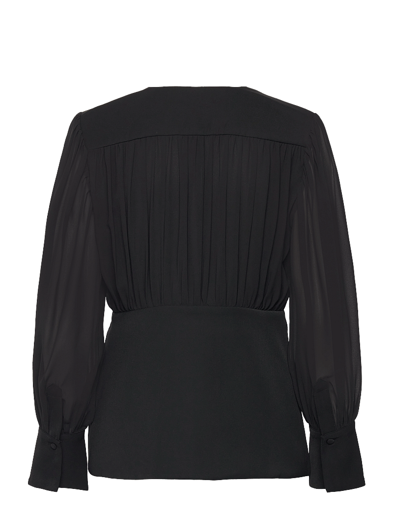 Malina - Wilhelmina wrap detail chiffon blouse - langärmlige blusen - black - 2