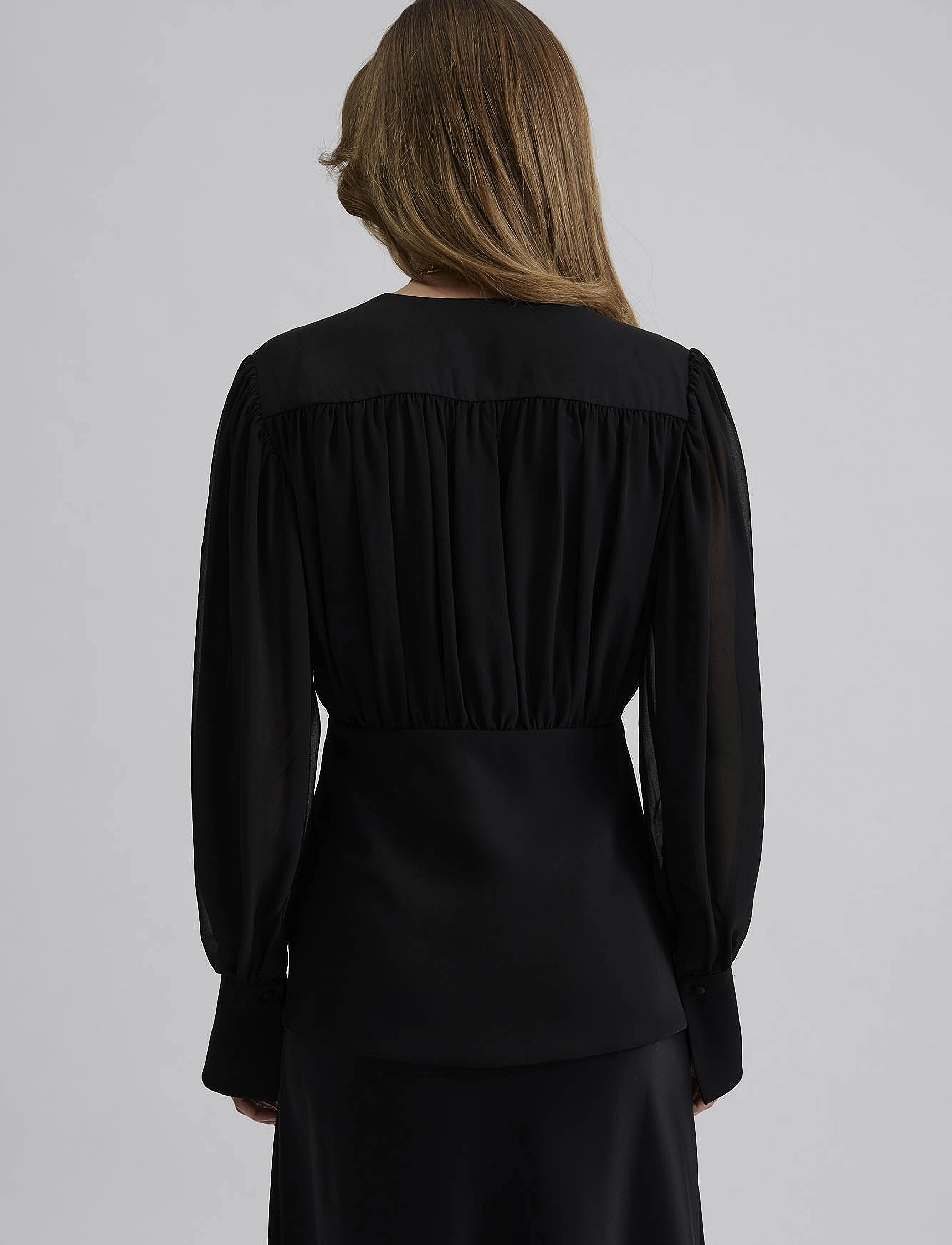 Malina - Wilhelmina wrap detail chiffon blouse - black - 3