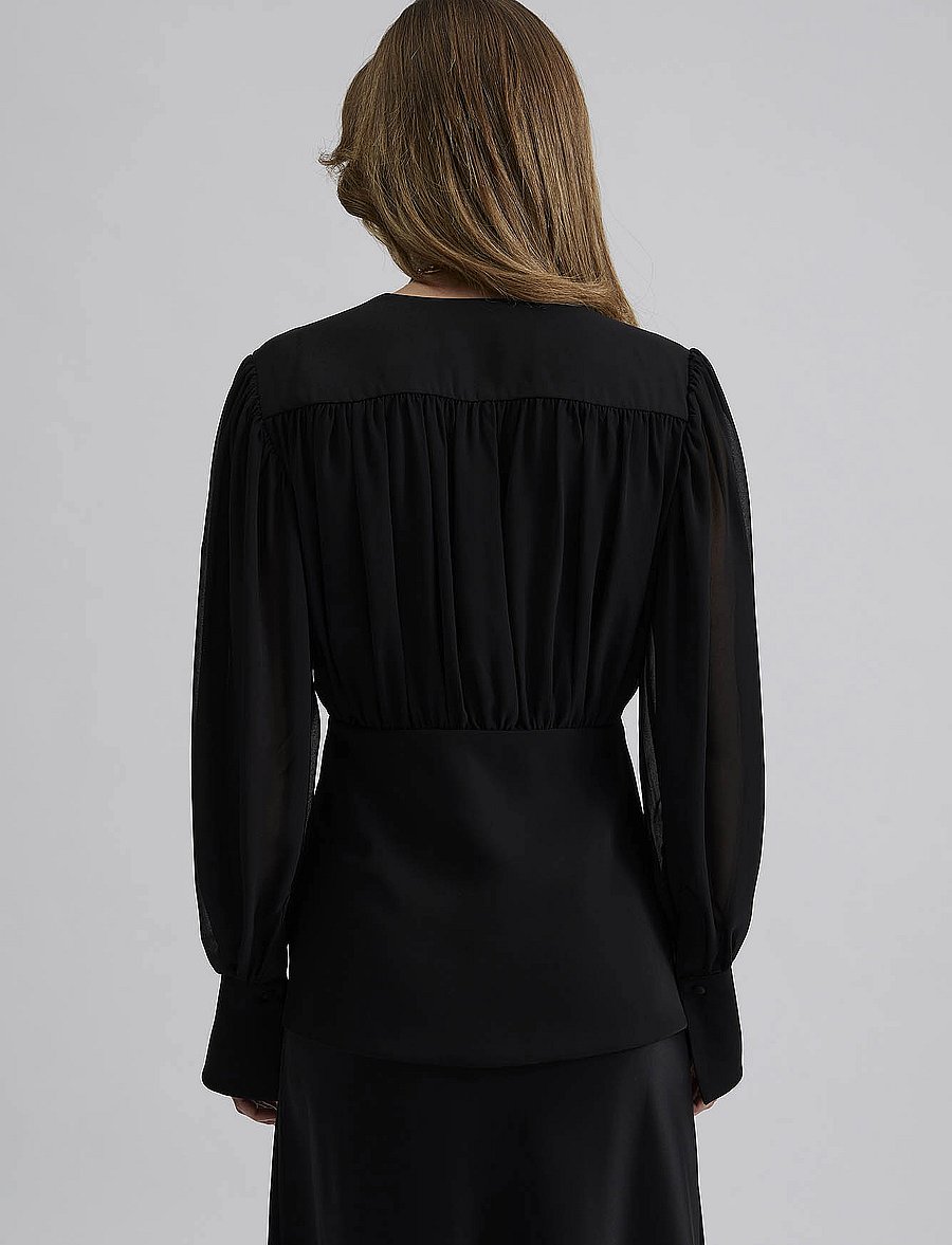 Malina - Wilhelmina wrap detail chiffon blouse - black - 3