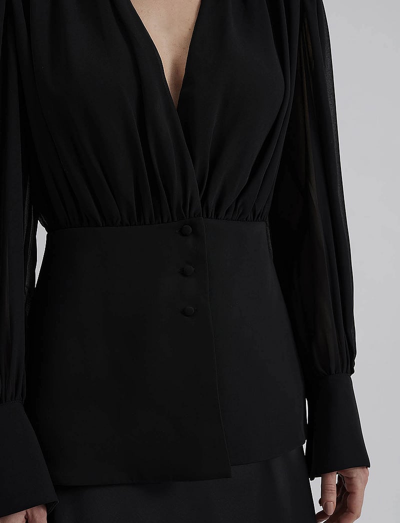 Malina - Wilhelmina wrap detail chiffon blouse - langärmlige blusen - black - 5