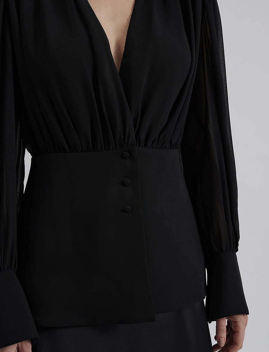 Malina - Wilhelmina wrap detail chiffon blouse - black - 5