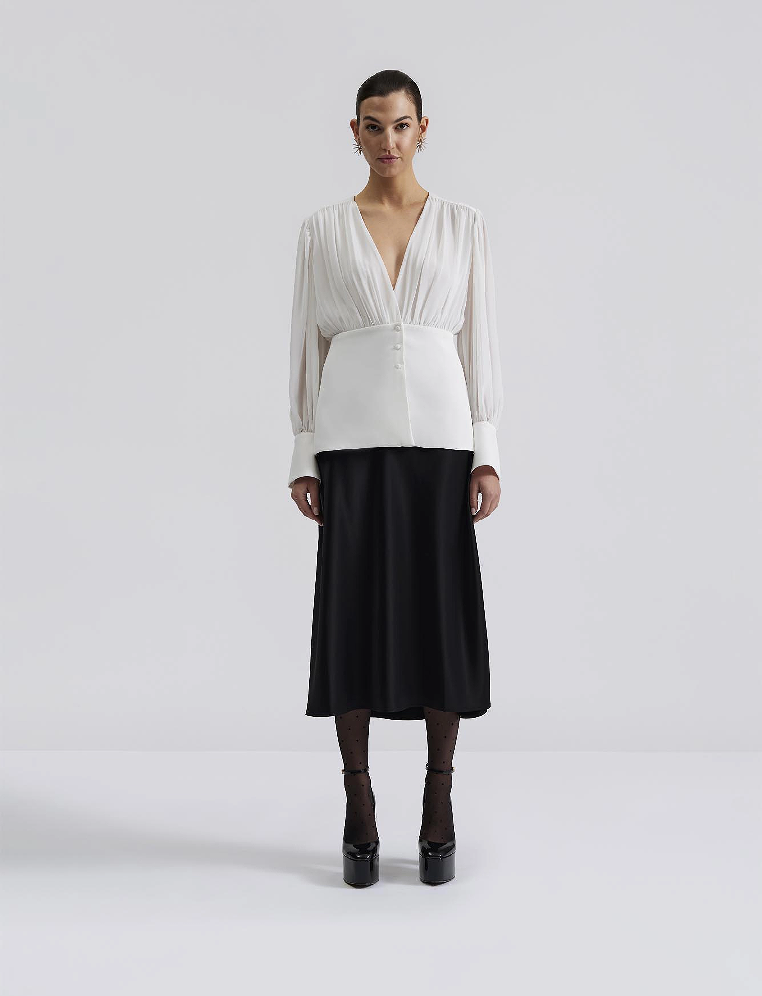 Malina - Wilhelmina wrap detail chiffon blouse - white - 3