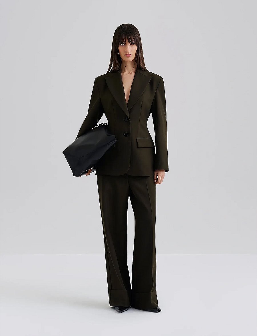 Malina - Jordyn Mid Rise Wide pants - dalykinio stiliaus kelnės - olive - 5