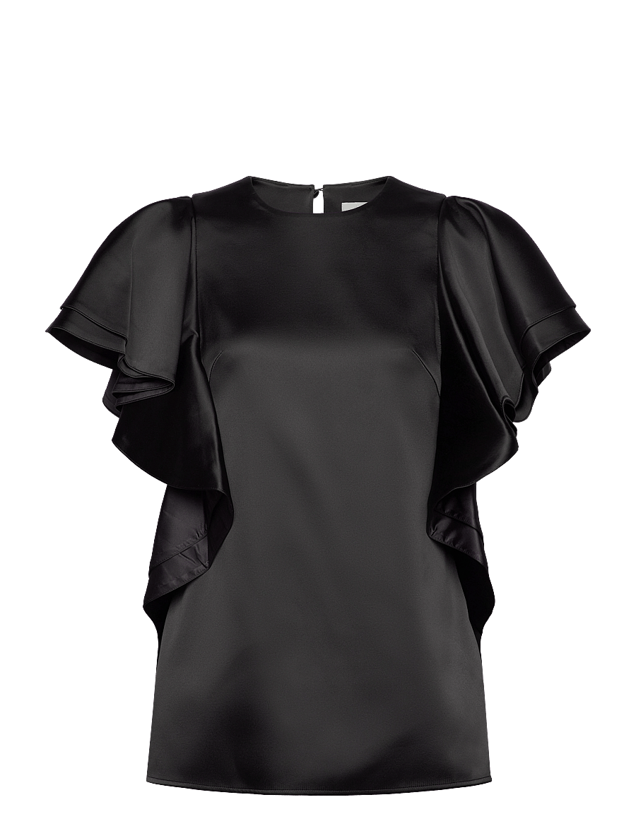 Malina - Ada frill oversized blouse - kortærmede bluser - black - 1