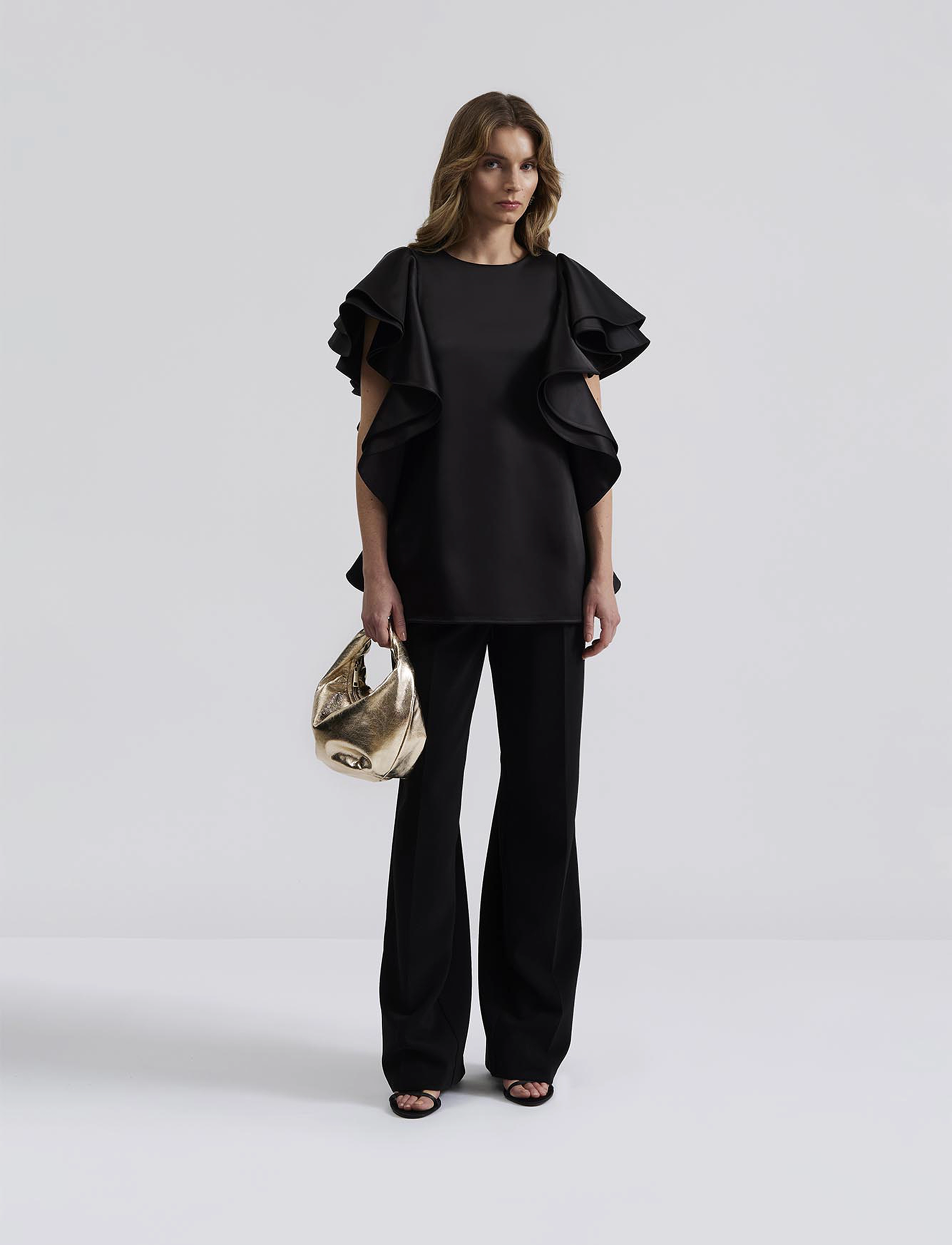 Malina Ada Frill Oversized Blouse, Kvinder, Flæse Oversize Bluse, Sort, Str: XXS