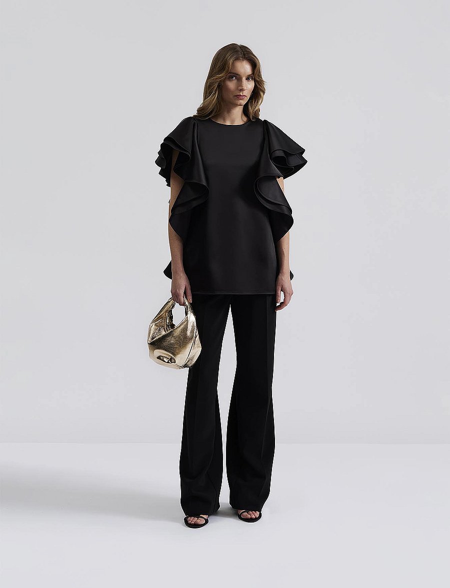 Malina - Ada frill oversized blouse - kortærmede bluser - black - 0
