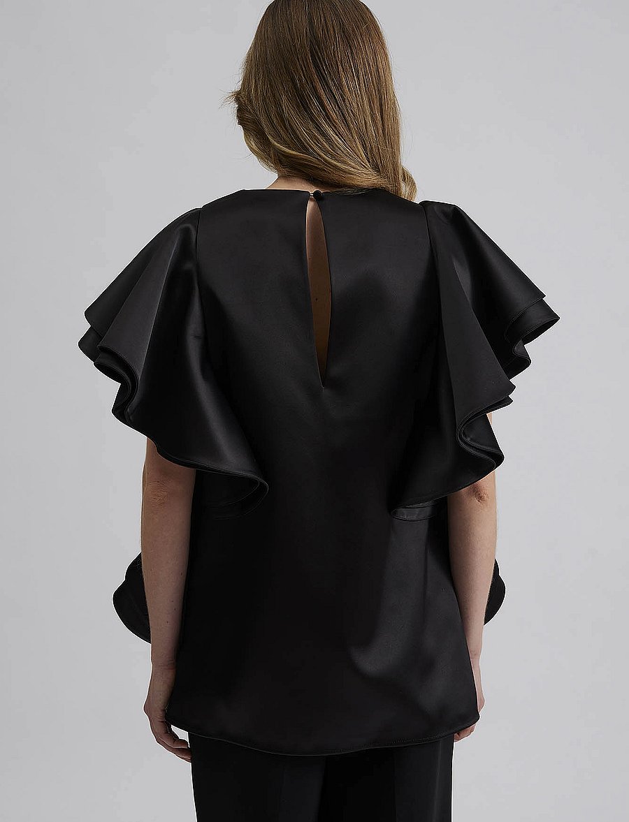 Malina - Ada frill oversized blouse - kortærmede bluser - black - 3