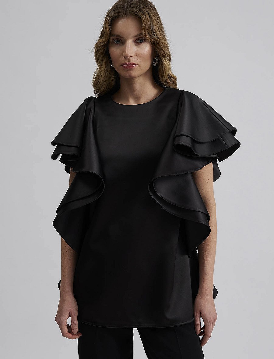 Malina - Ada frill oversized blouse - kortærmede bluser - black - 4