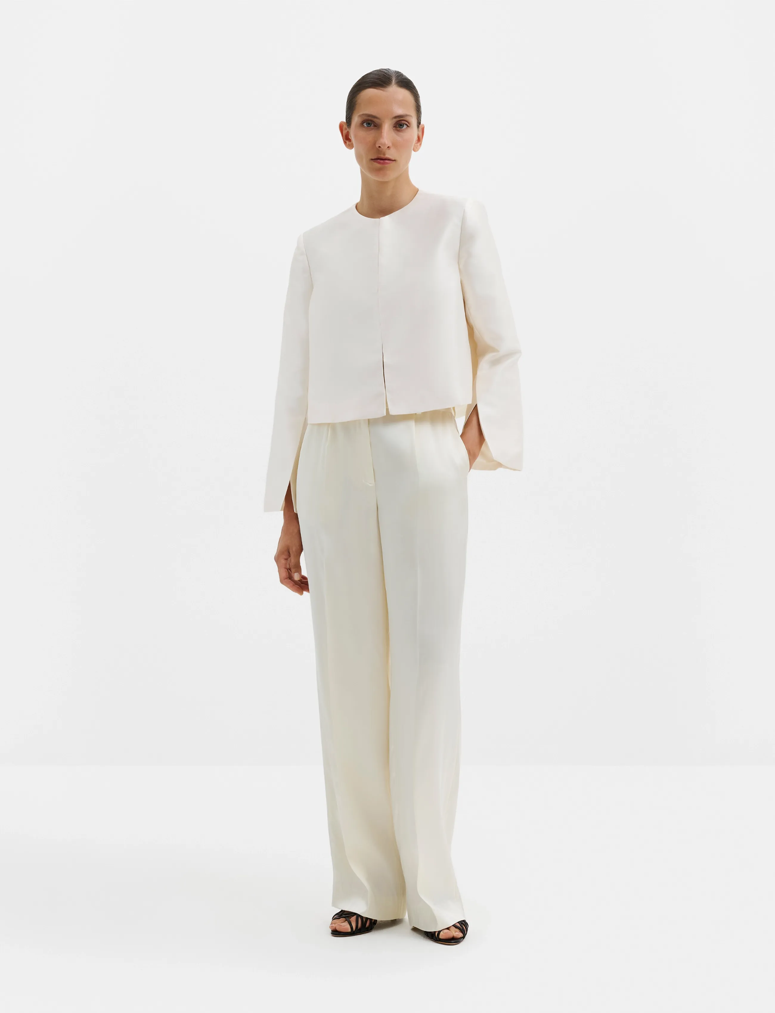 Malina - Ruthie Cropped Long Sleeve Blouse - long-sleeved blouses - ivory - 4