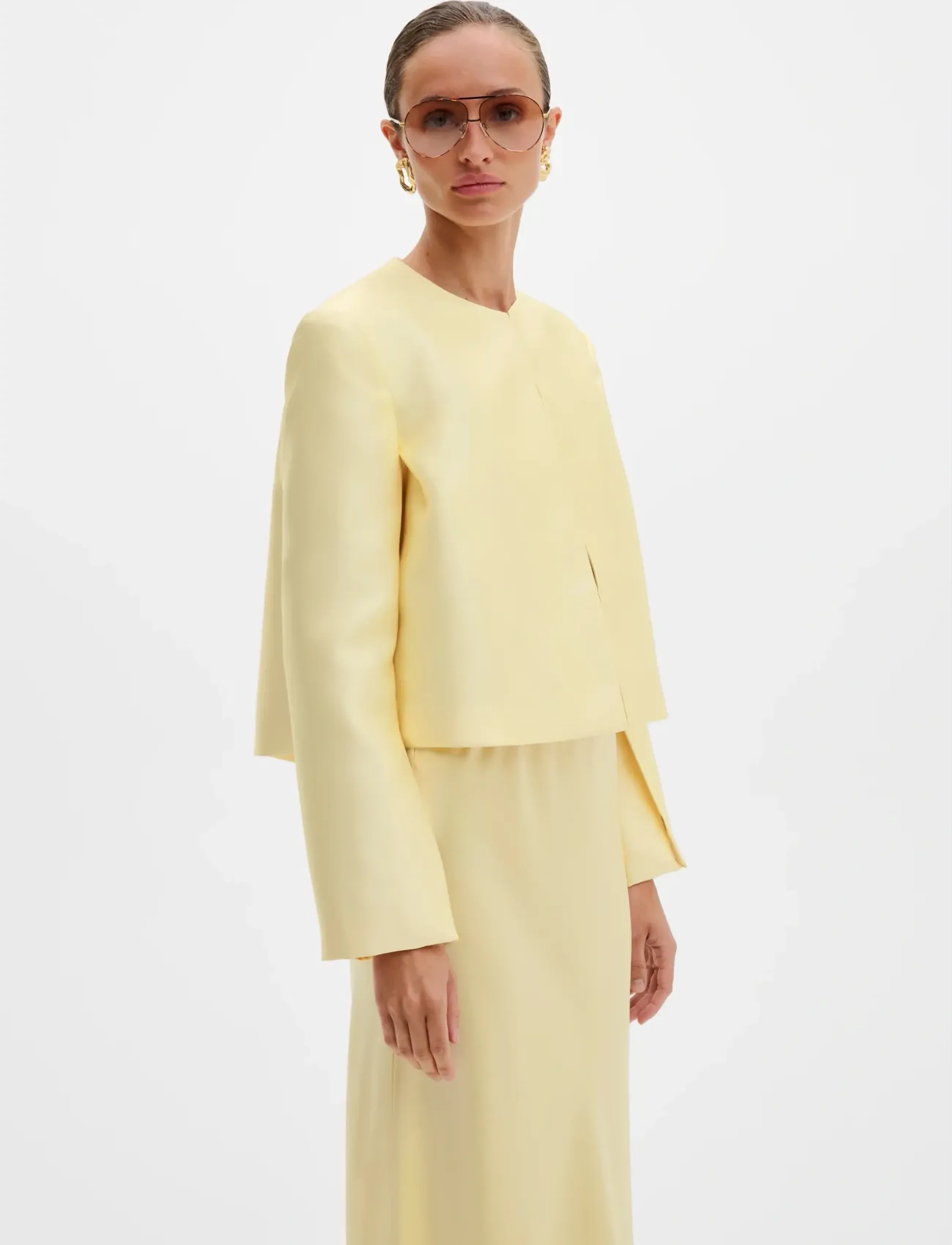 Malina Ruthie Cropped Long Sleeve Blouse, S, Yellow, Bluser > Langærmede, Dame