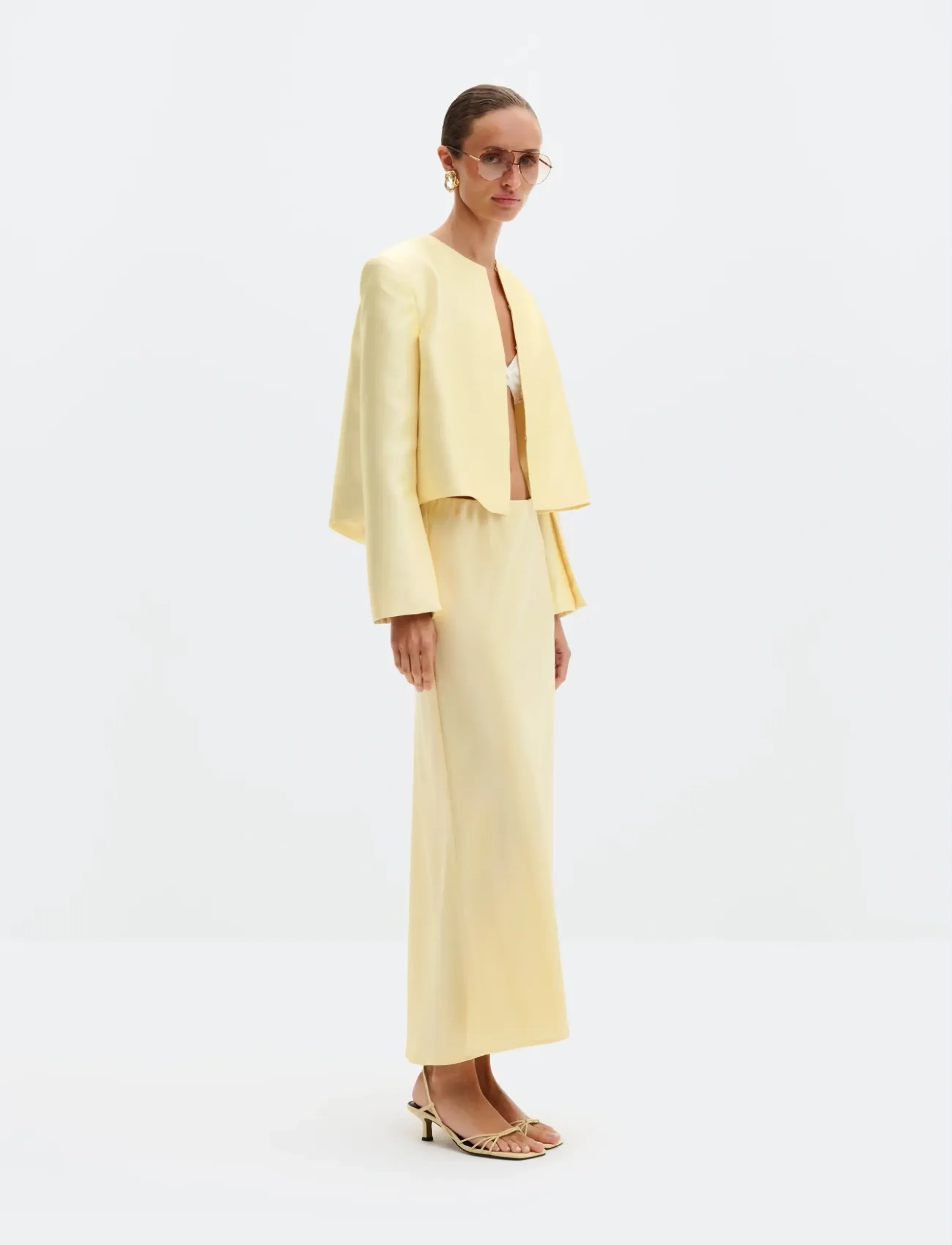 Malina - Ruthie Cropped Long Sleeve Blouse - langærmede bluser - light lemon - 3