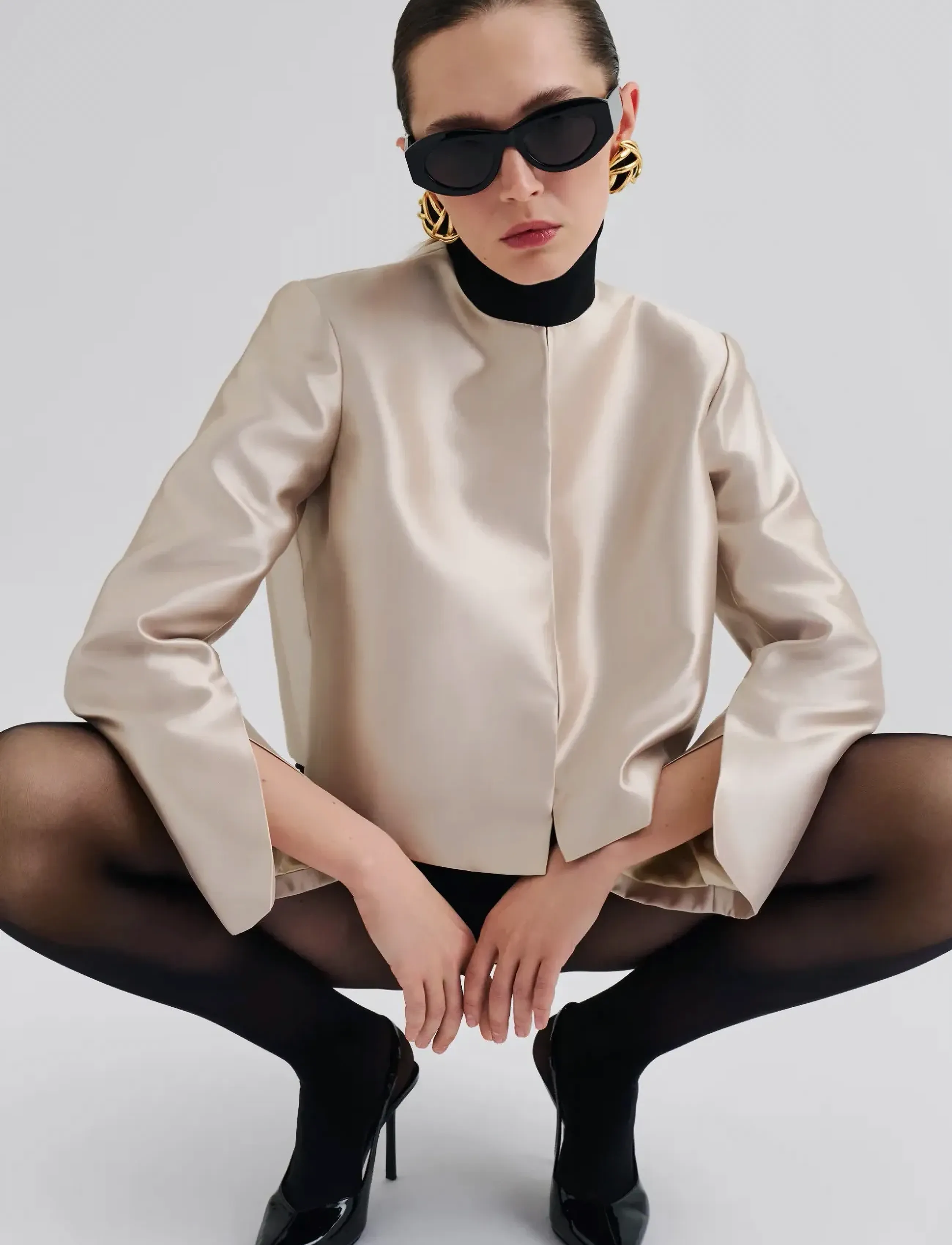 Malina - Ruthie Cropped Long Sleeve Blouse - blouses à manches longues - soft beige - 5