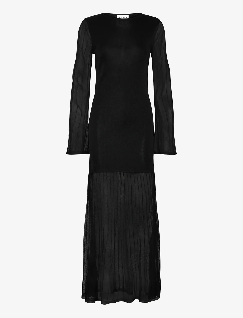 Malina - Haisley Sheer Knitted Maxi Dress - aftonklänningar - black - 1
