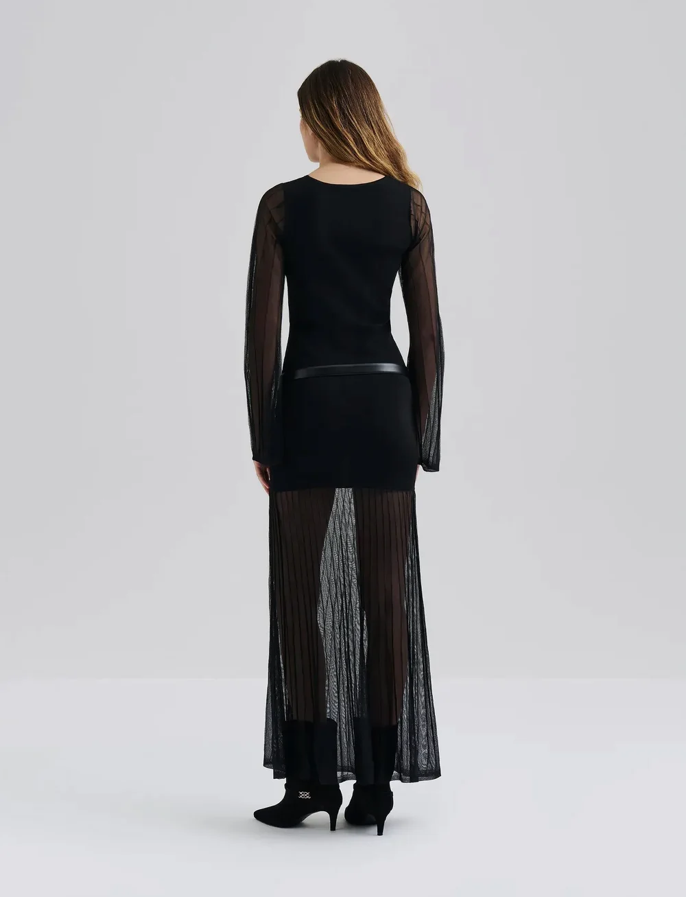 Malina - Haisley Sheer Knitted Maxi Dress - aftonklänningar - black - 3