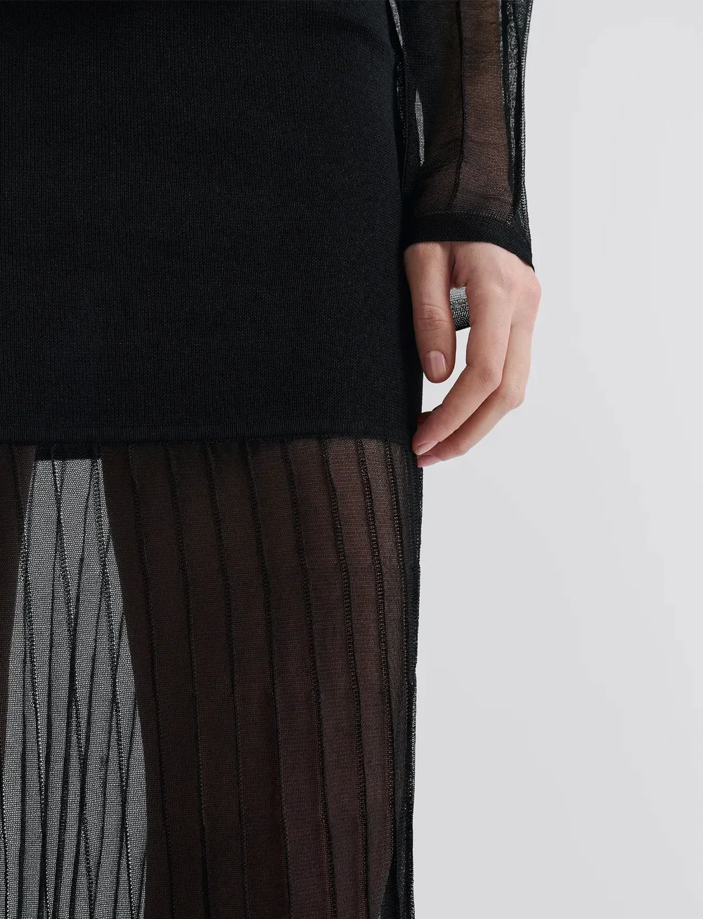 Malina - Haisley Sheer Knitted Maxi Dress - aftonklänningar - black - 4