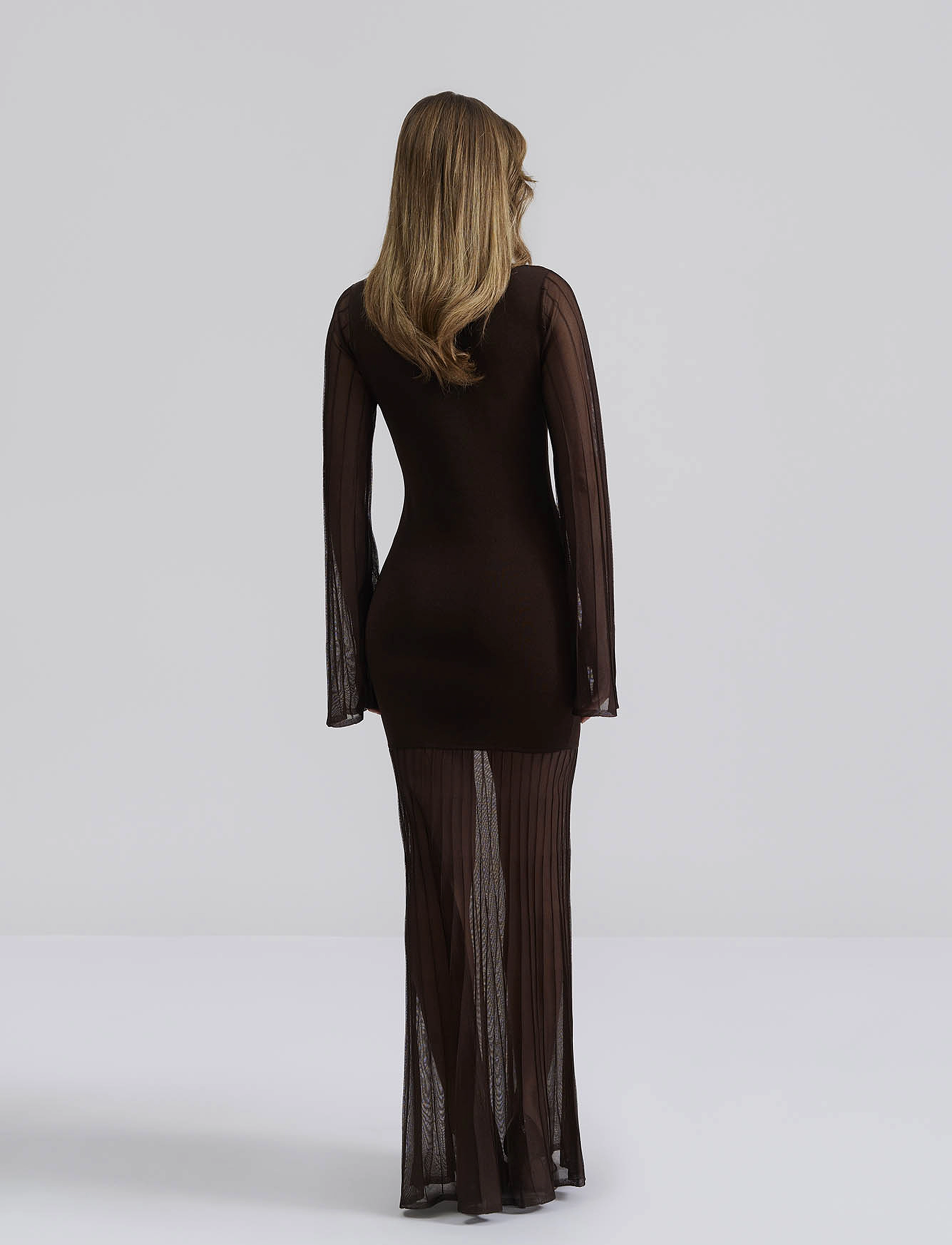 Malina - Haisley Sheer Knitted Maxi Dress - festtøj til outletpriser - brown - 4